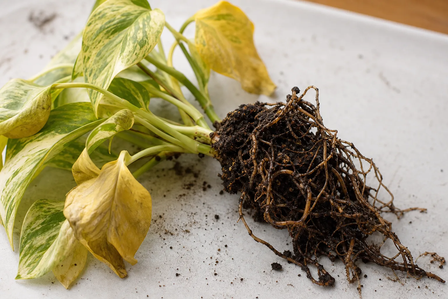 Root Rot on Manjula Pothos - visible symptom on the plant
