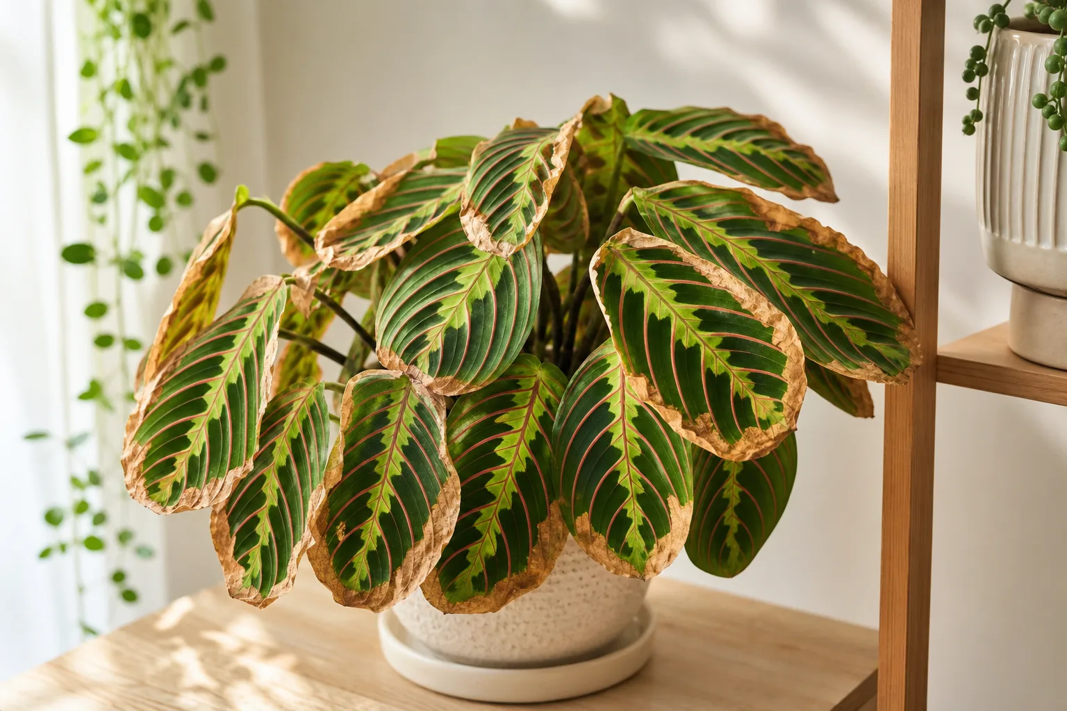 Crispy Leaves on Maranta Leuconeura - visible symptom on the plant