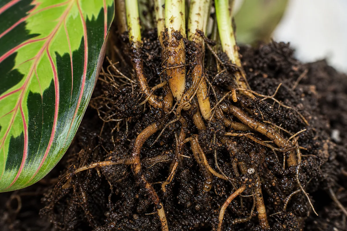 Close-up of Root Rot on Maranta Leuconeura - diagnostic detail