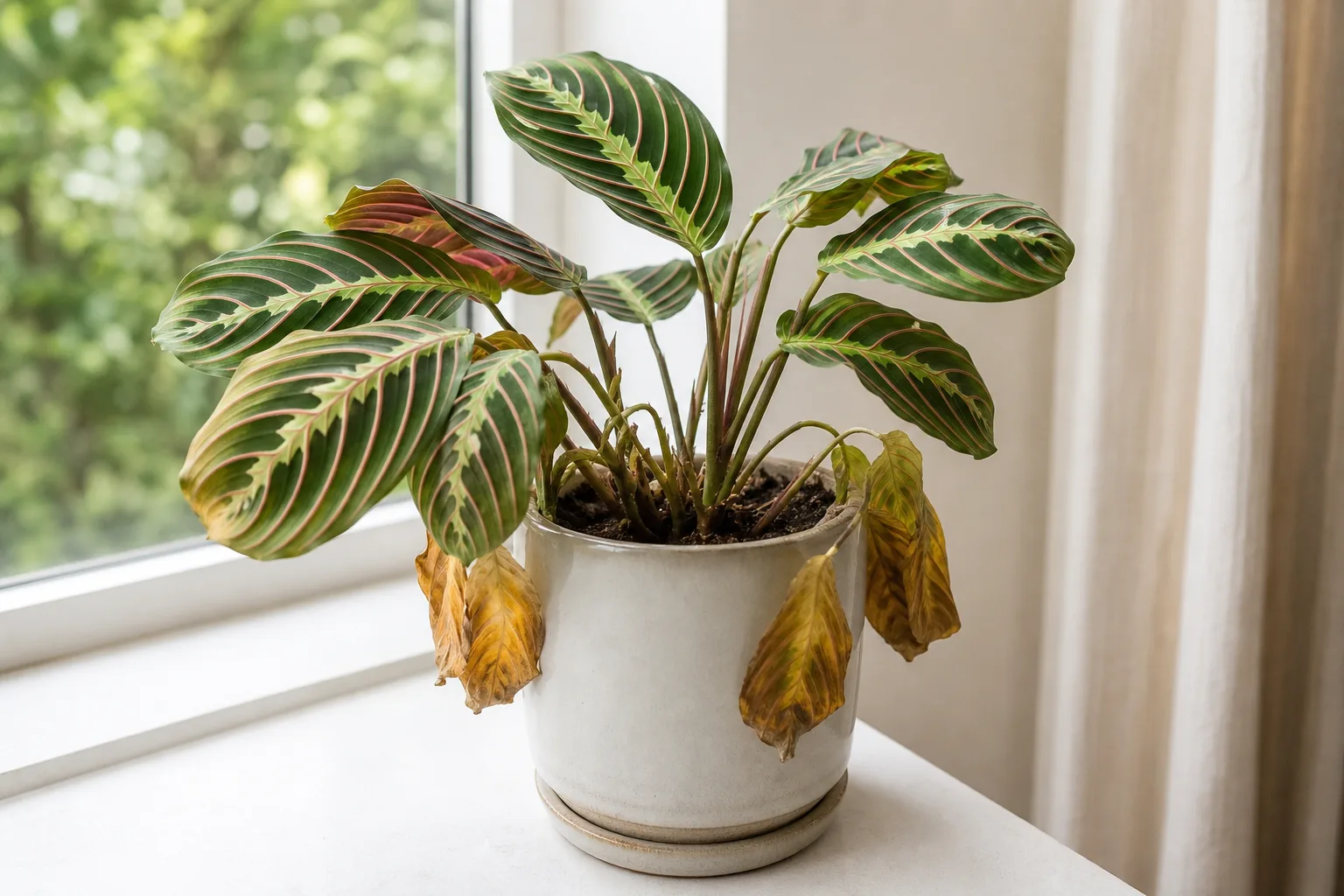 Root Rot on Maranta Leuconeura - visible symptom on the plant
