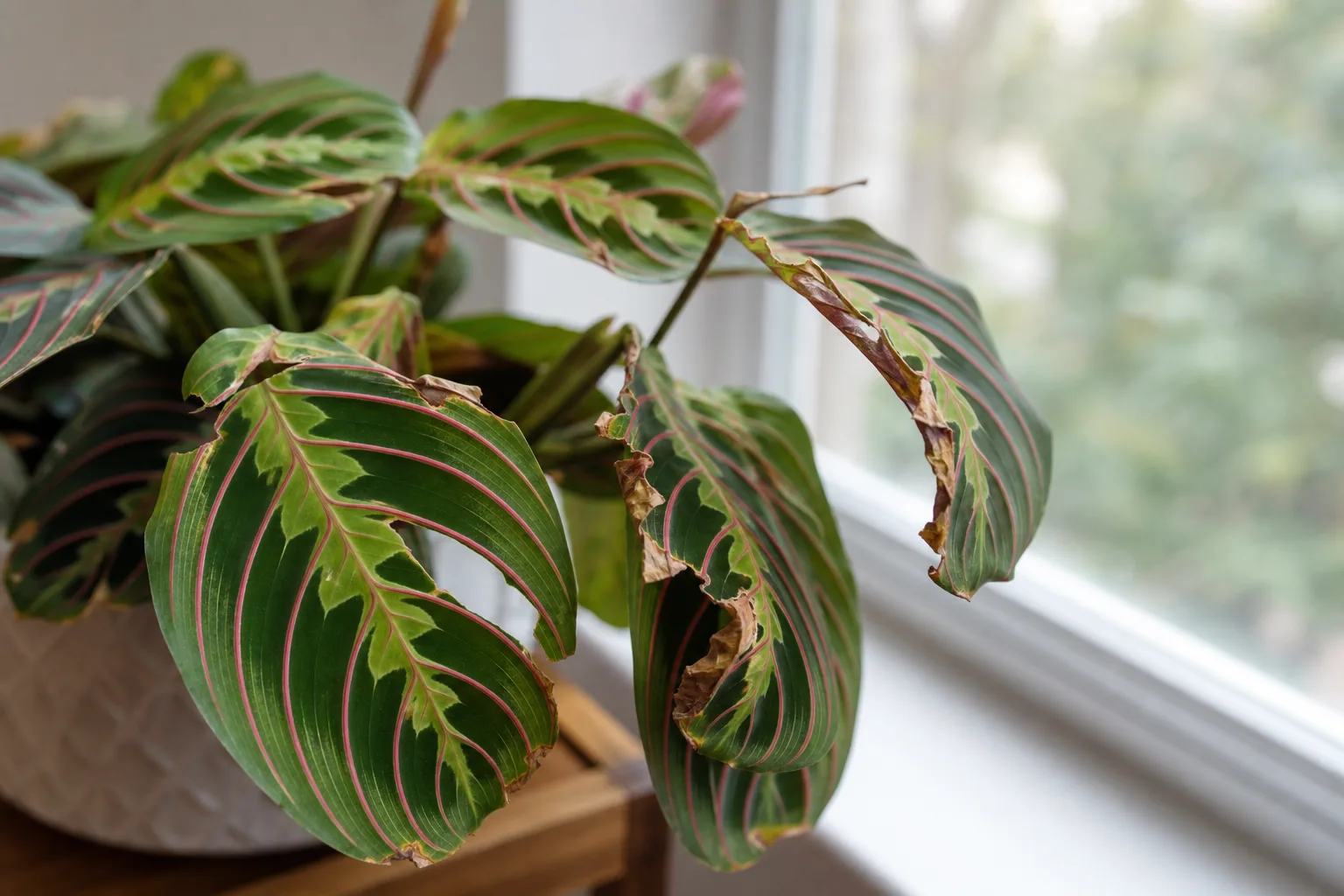 Wind Damage on Maranta Leuconeura - visible symptom on the plant