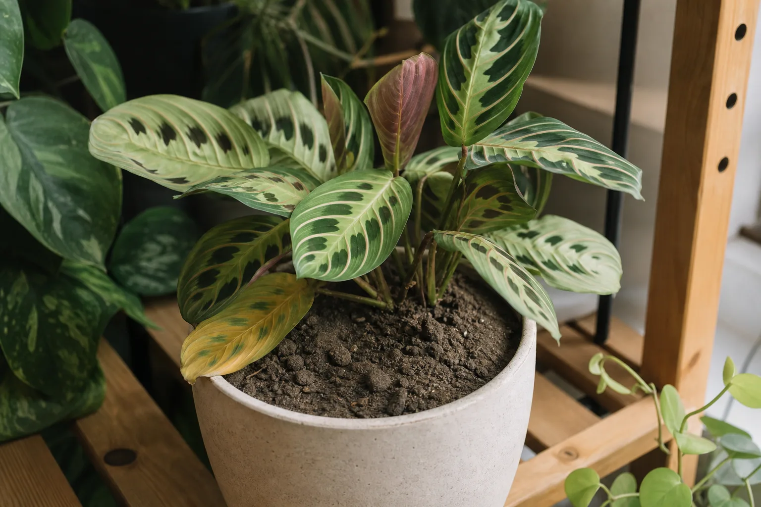 Wrong Soil Mix on Maranta Leuconeura - visible symptom on the plant