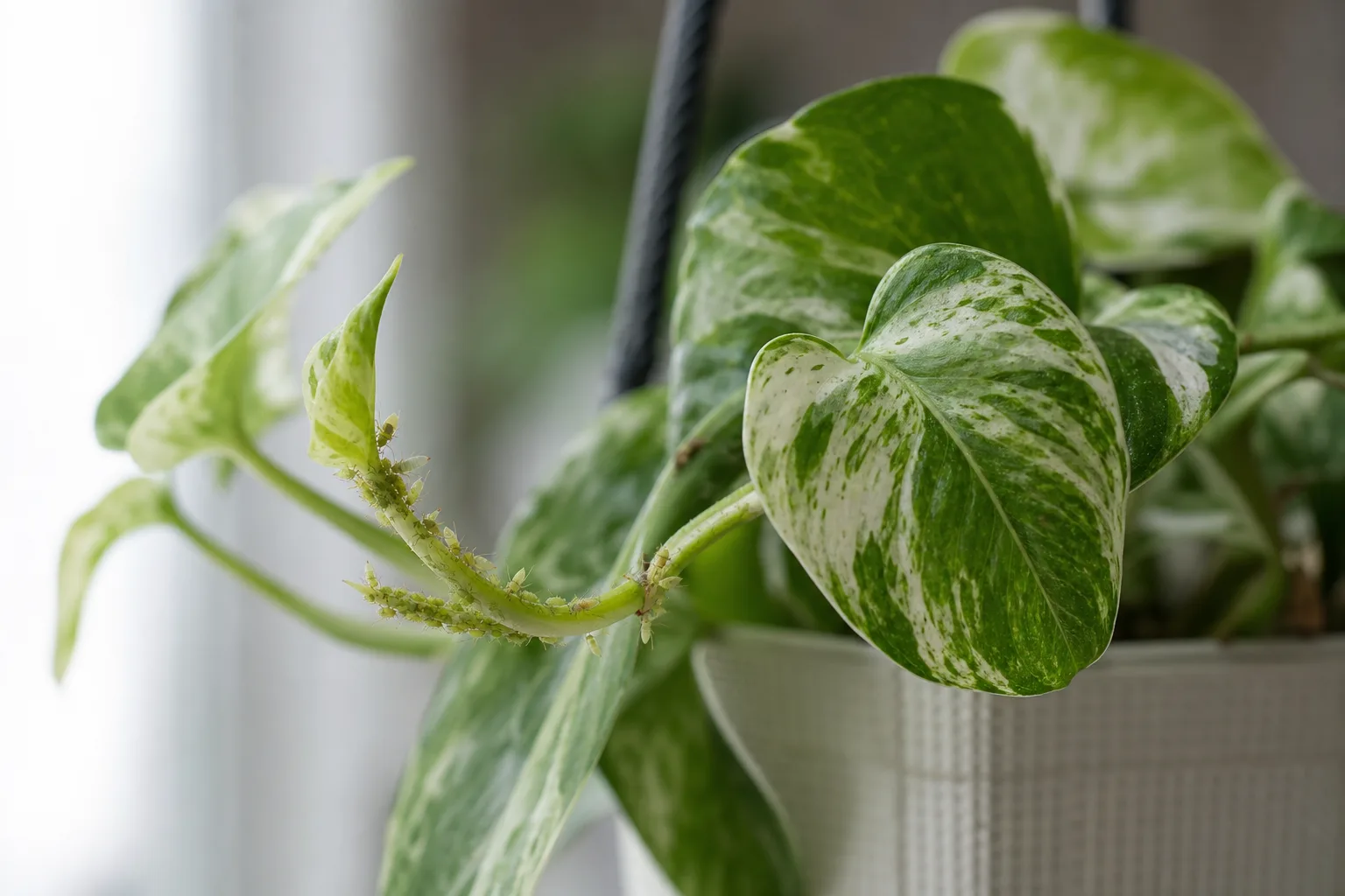 Aphids on Marble Queen Pothos - visible symptom on the plant