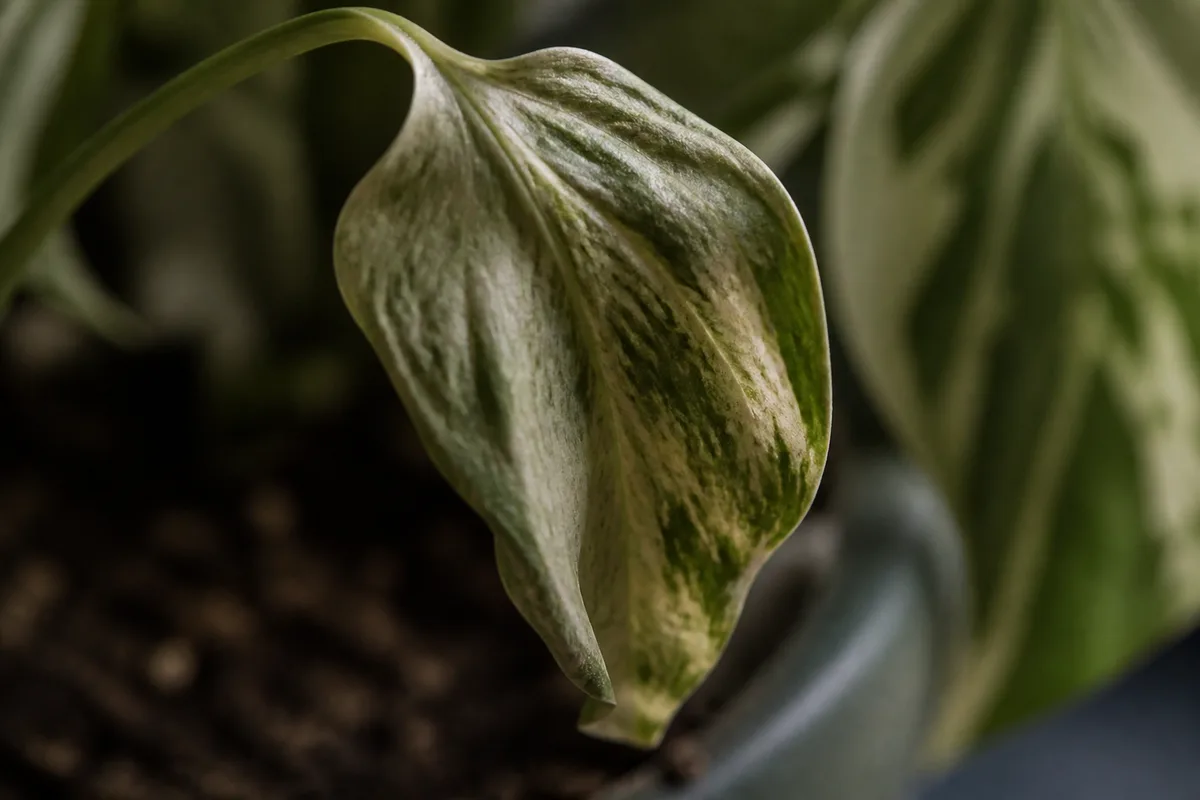 Close-up of Wilting on Marble Queen Pothos - diagnostic detail