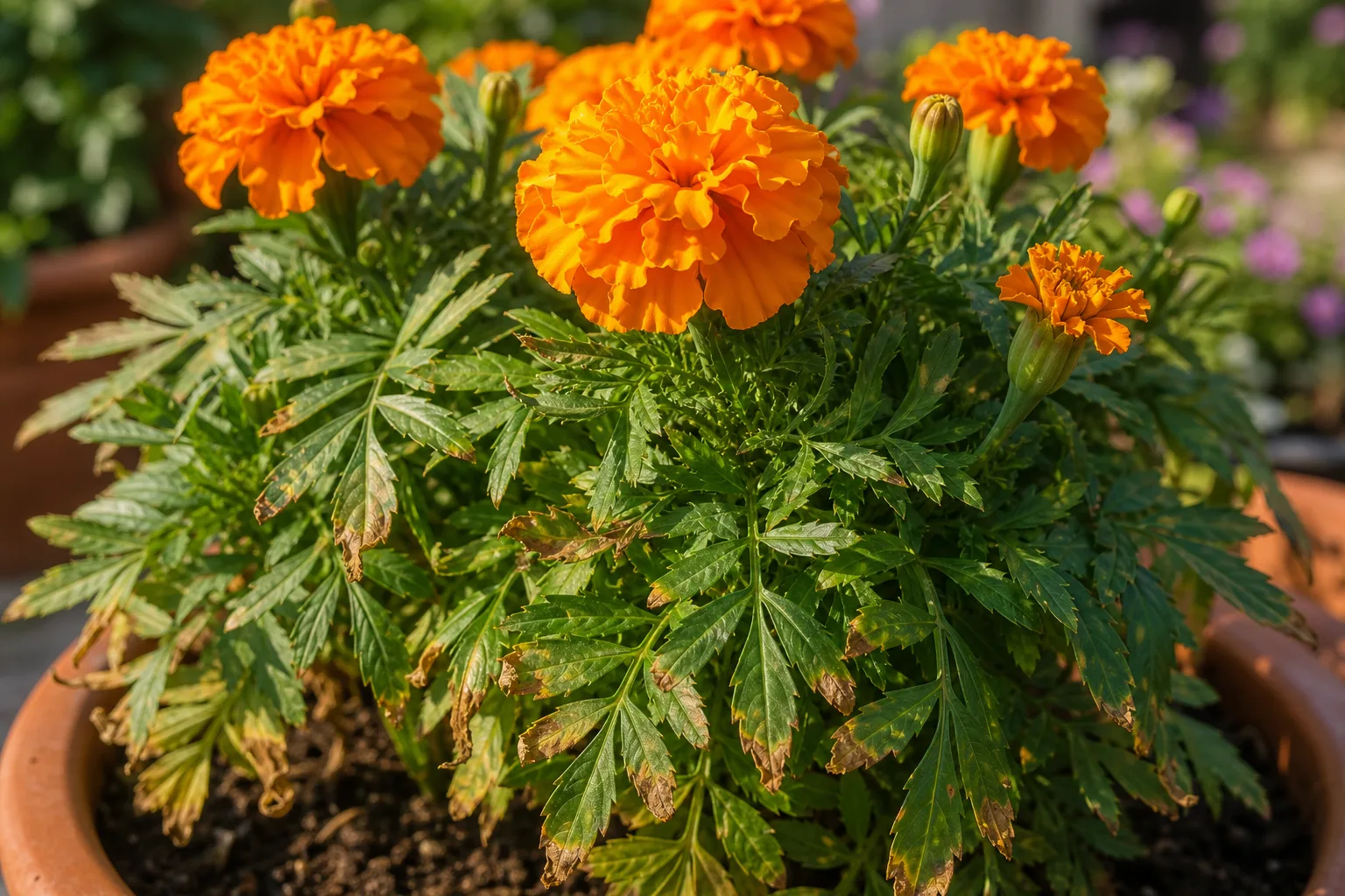 Brown Tips on Marigold - visible symptom on the plant