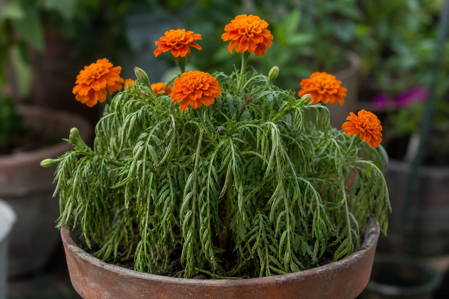 Drooping Leaves on Marigold - visible symptom on the plant