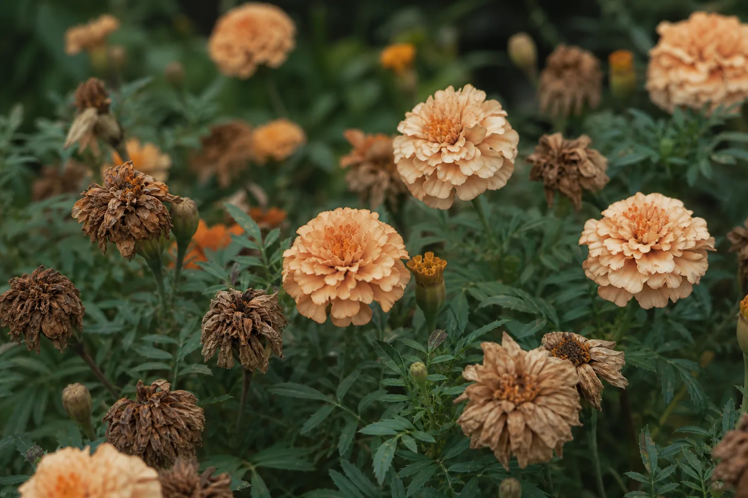 Faded Flowers on Marigold - visible symptom on the plant