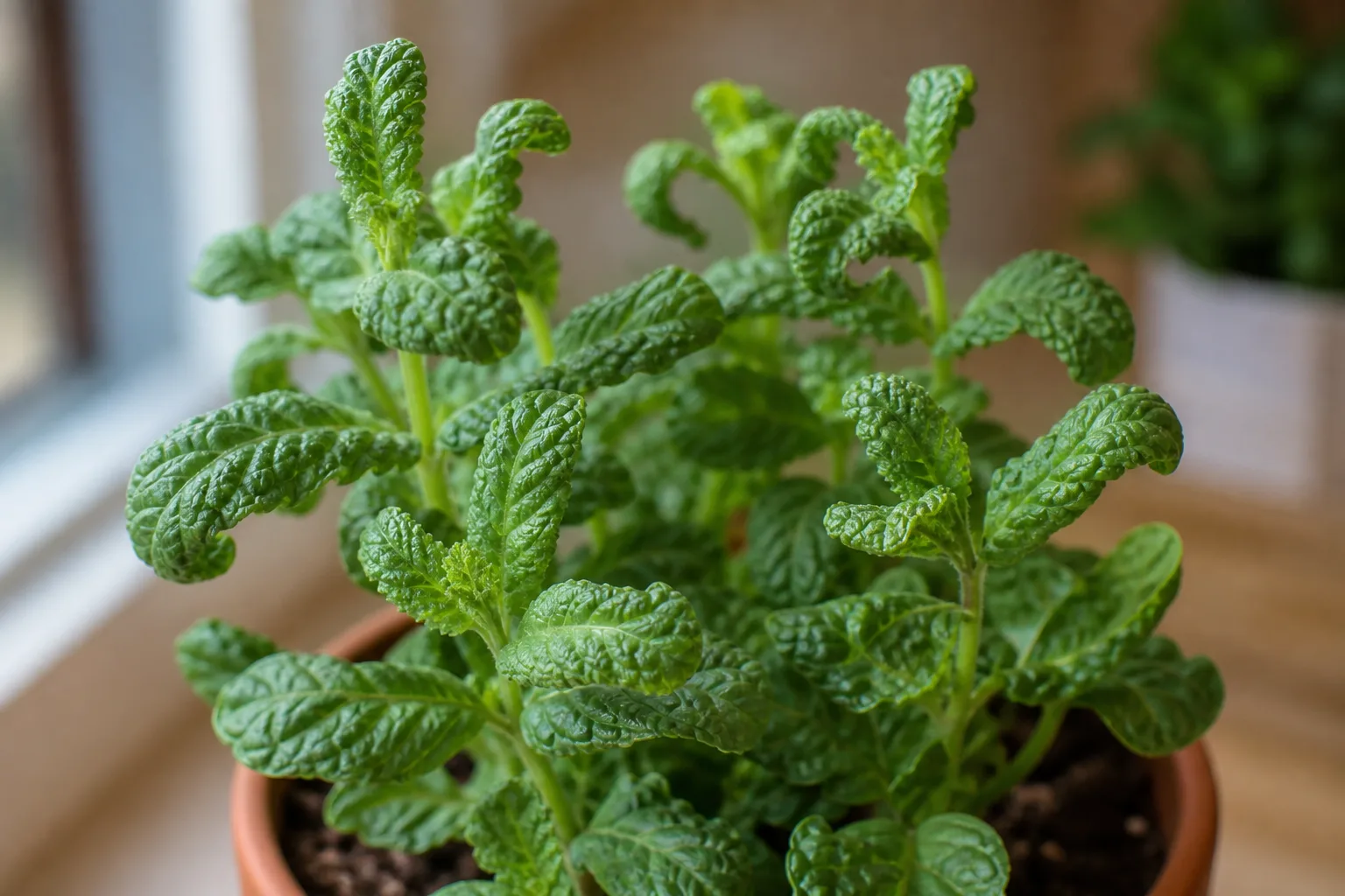 Curling Leaves on Mint - visible symptom on the plant