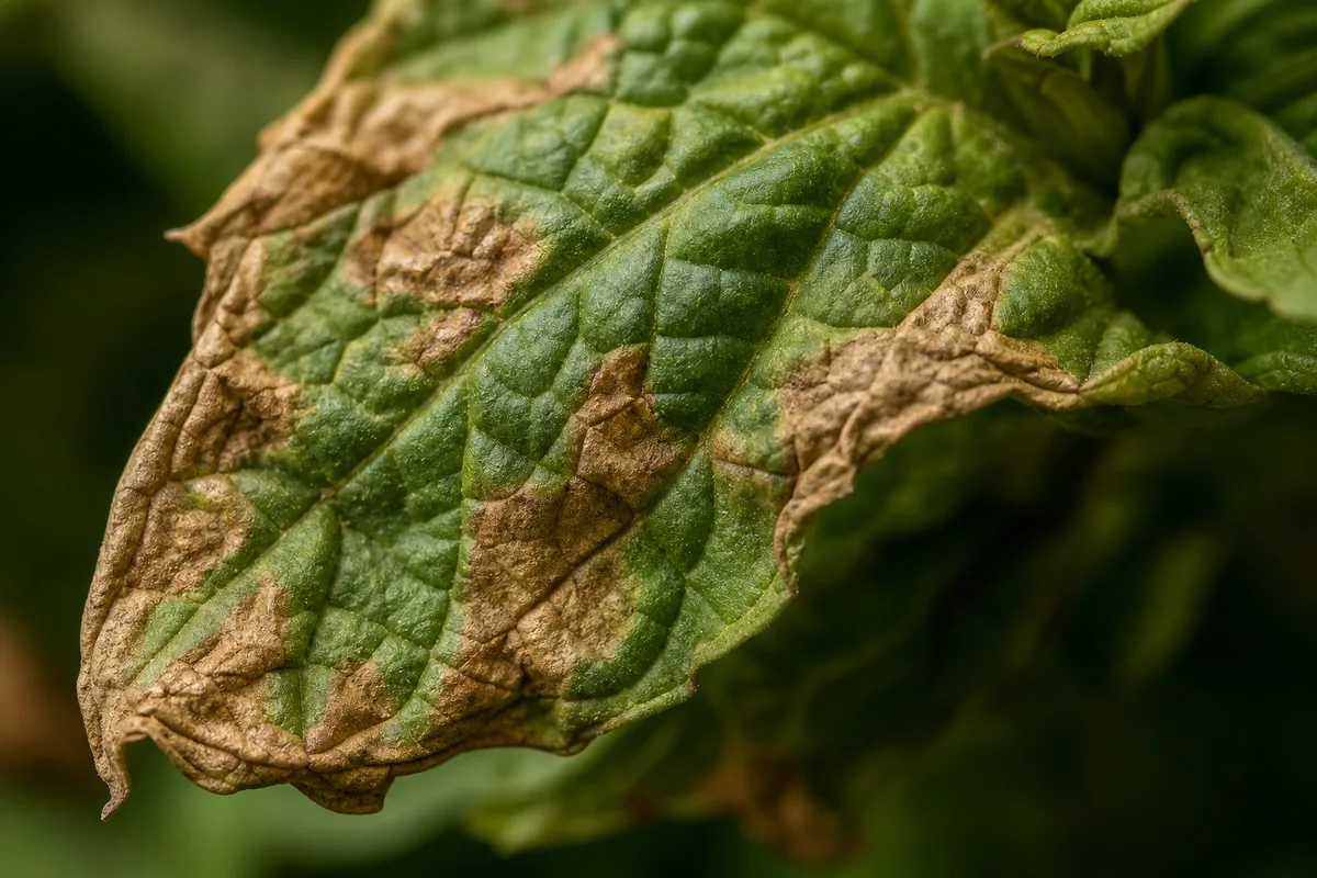 Close-up of Heat Stress on Mint - diagnostic detail