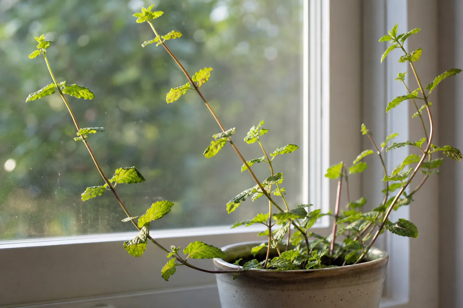 Leggy Growth on Mint - visible symptom on the plant