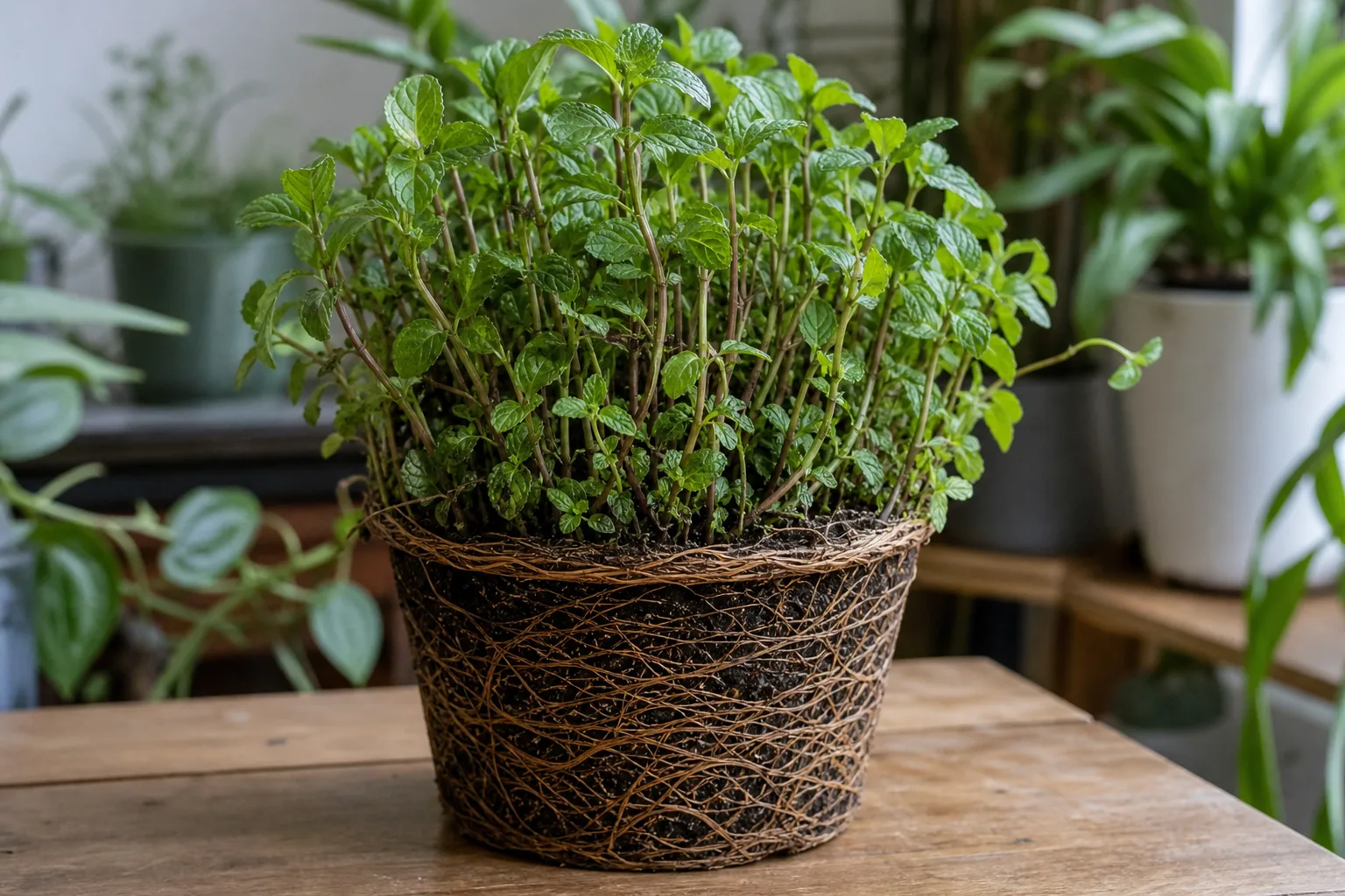 Root Bound on Mint - visible symptom on the plant