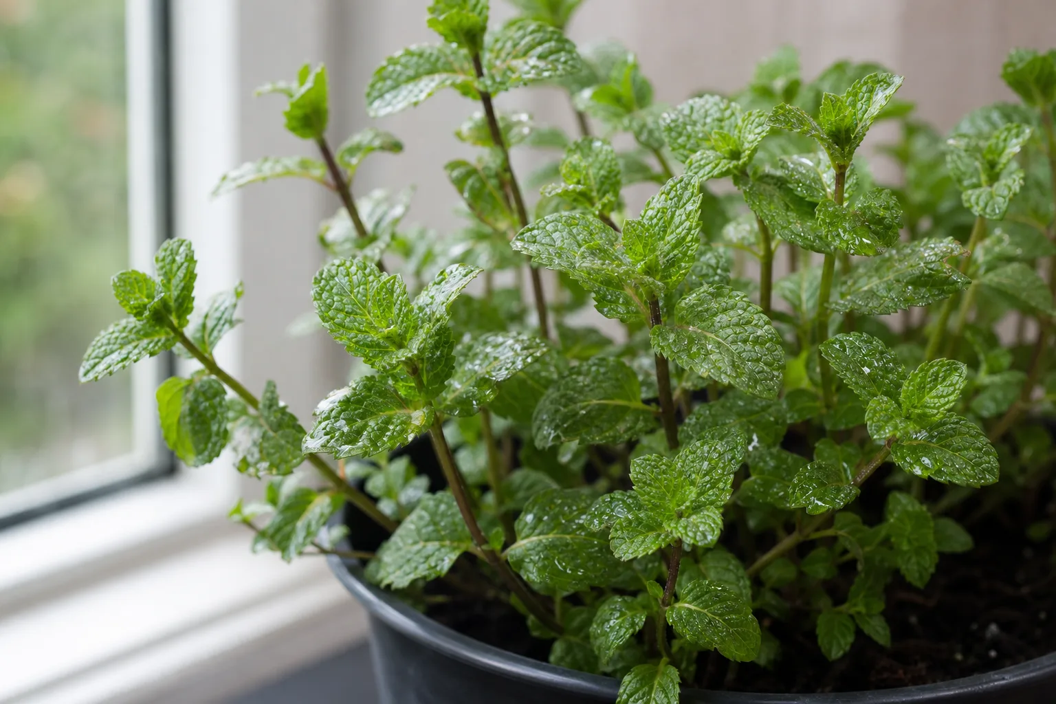 Sticky Leaves on Mint - visible symptom on the plant