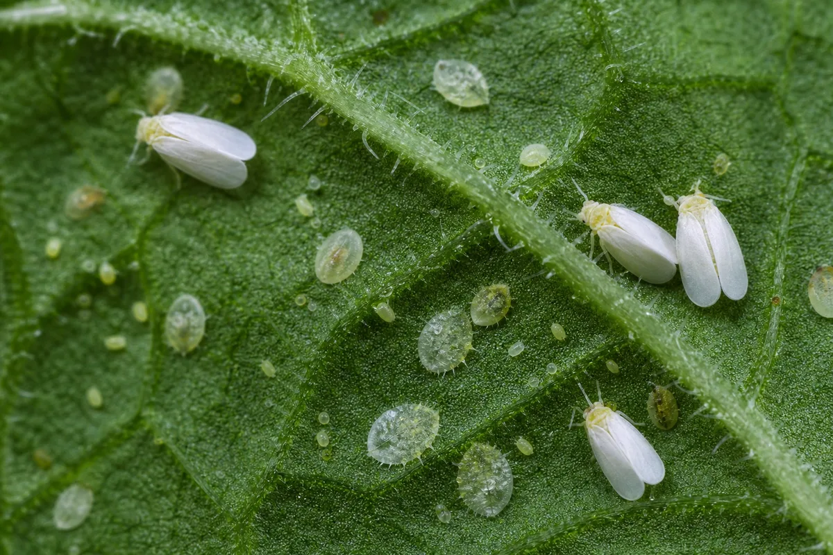 Close-up of Whiteflies on Mint - diagnostic detail
