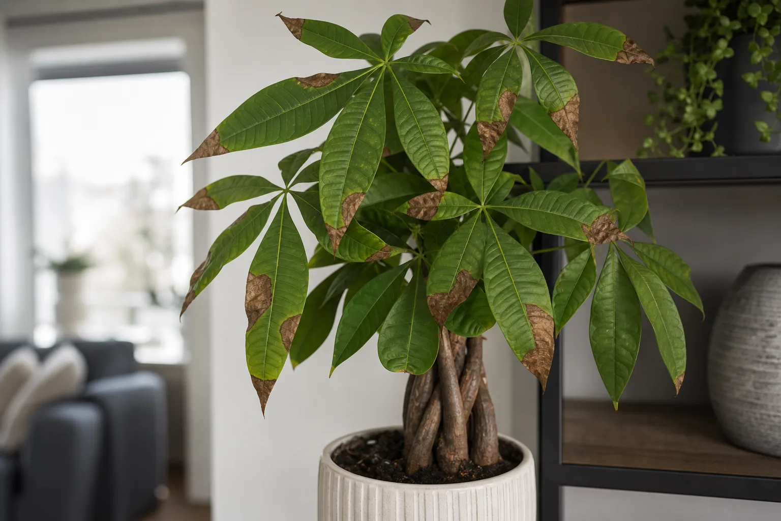 Brown Tips on Money Tree - visible symptom on the plant