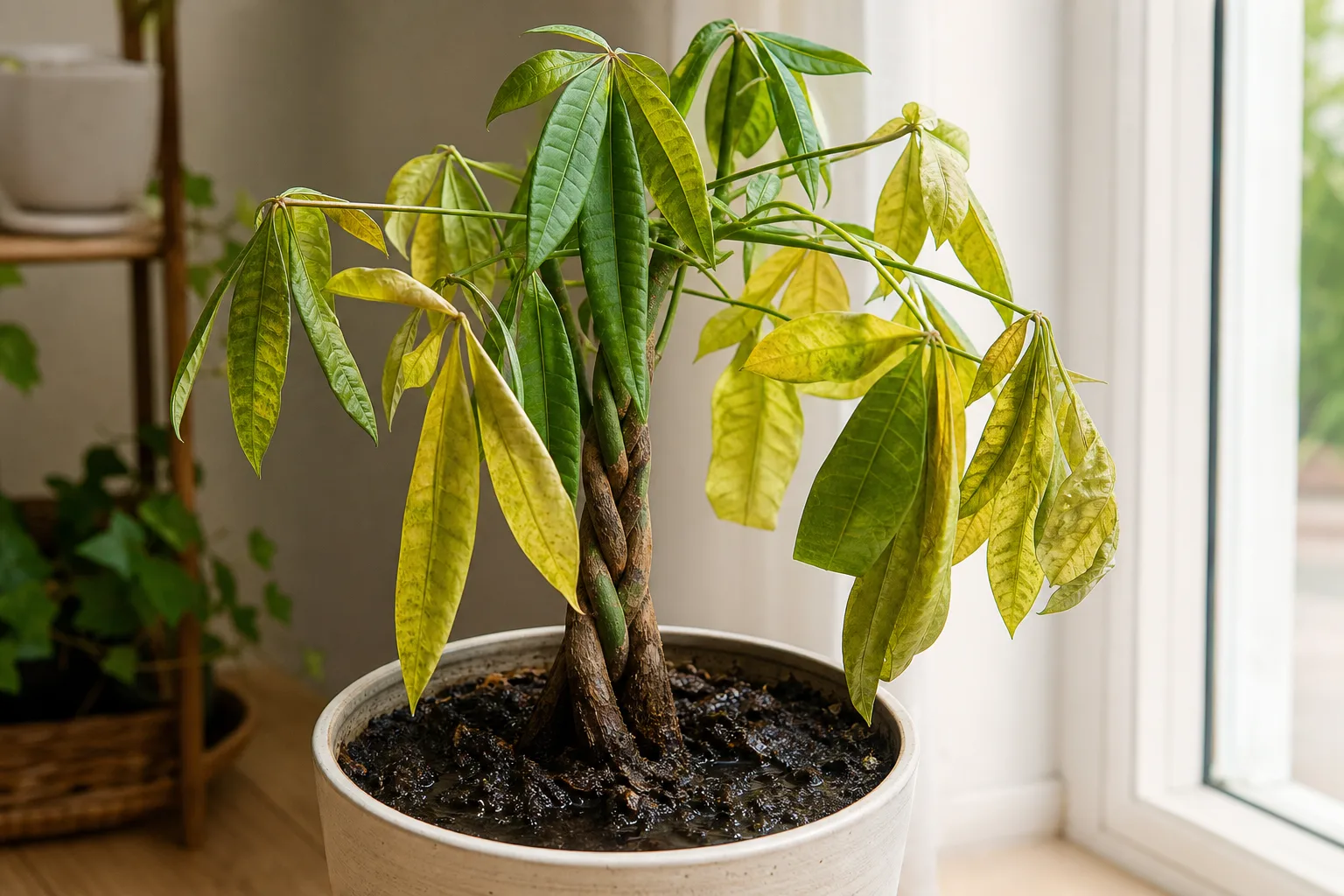 Root Rot on Money Tree - visible symptom on the plant