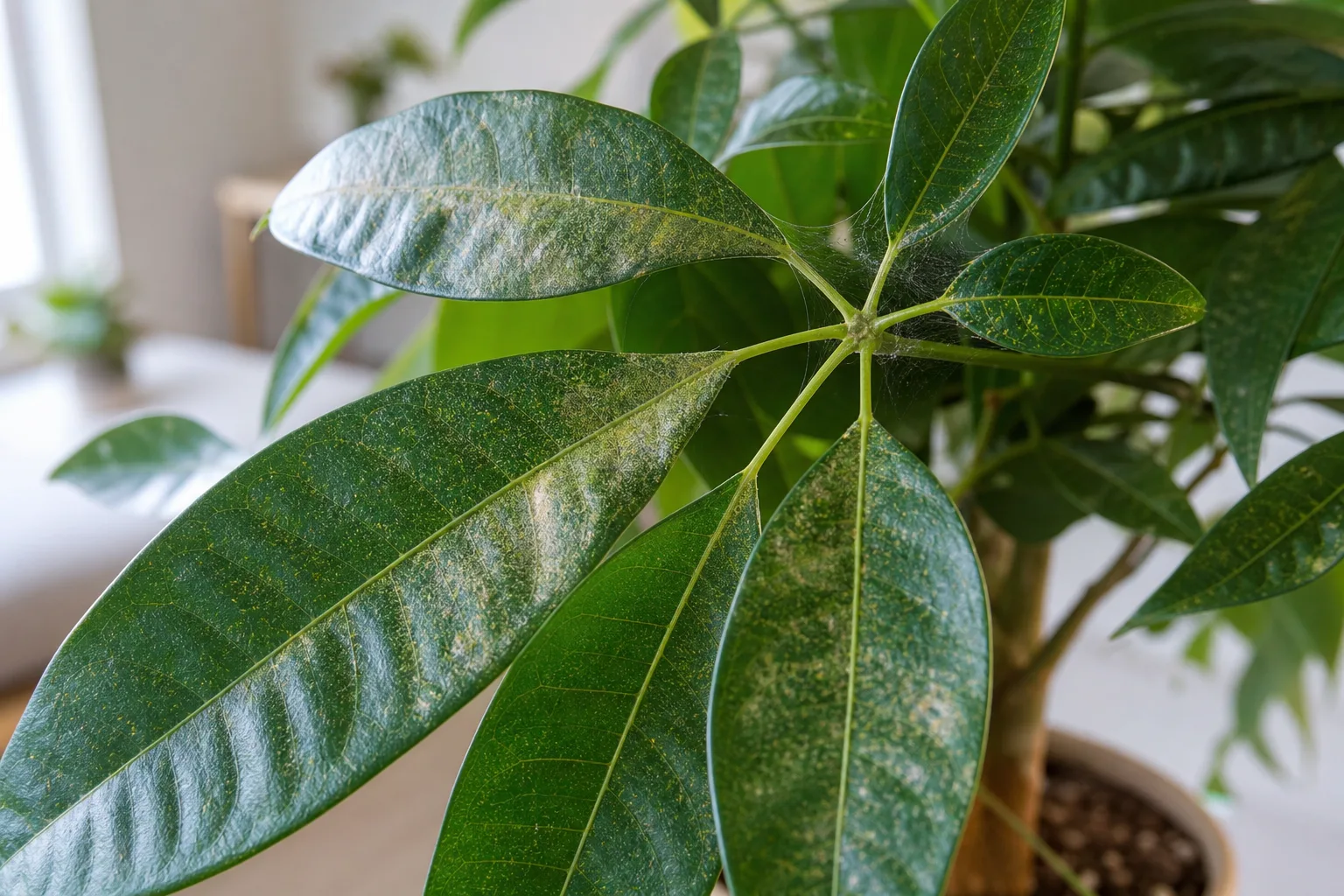 Spider Mites on Money Tree - visible symptom on the plant