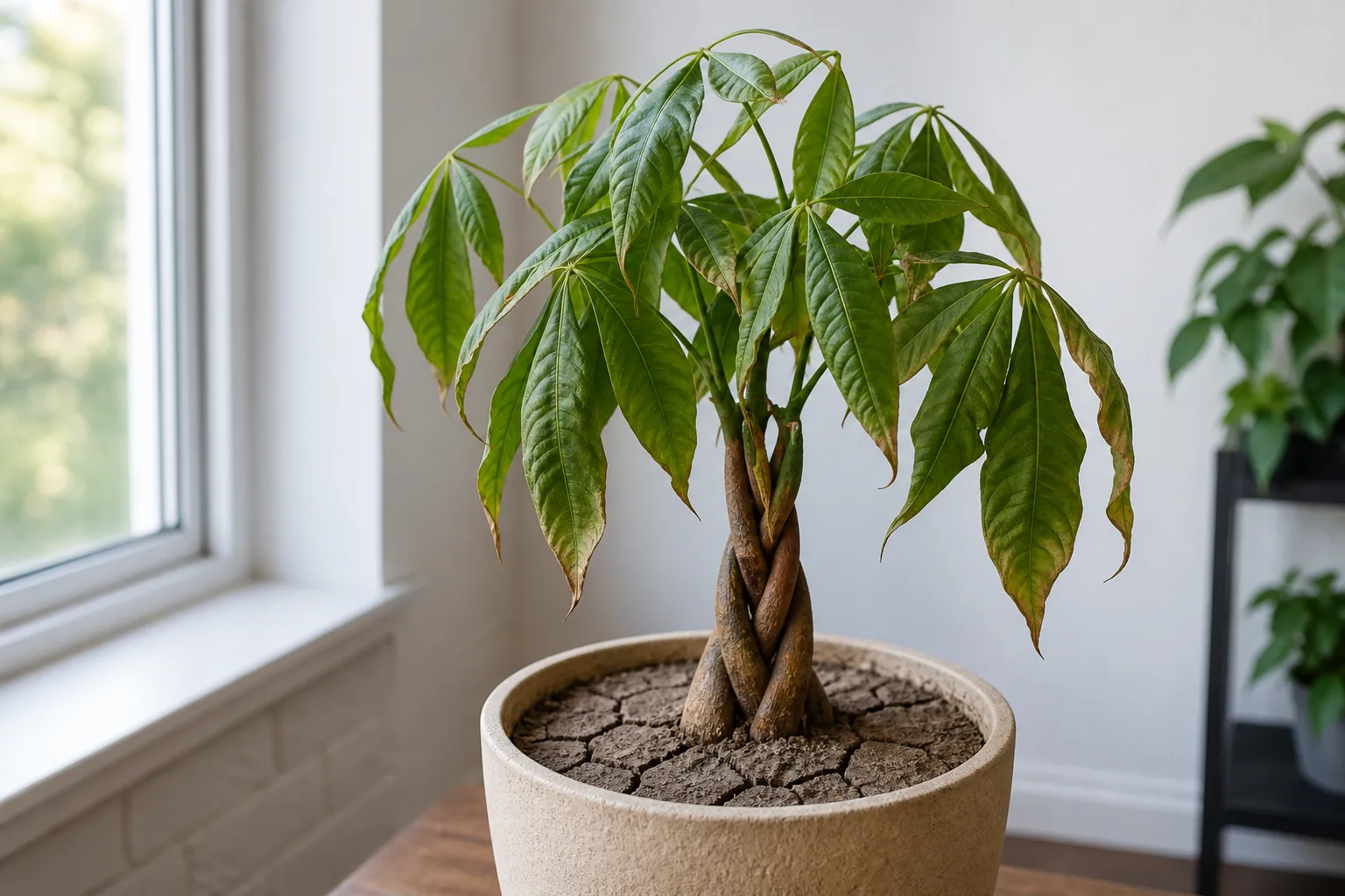 Underwatering on Money Tree - visible symptom on the plant