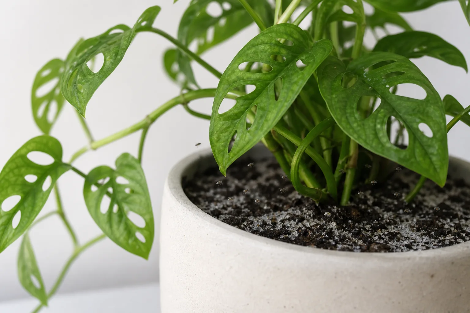 Fungus Gnats on Monstera Adansonii - visible symptom on the plant