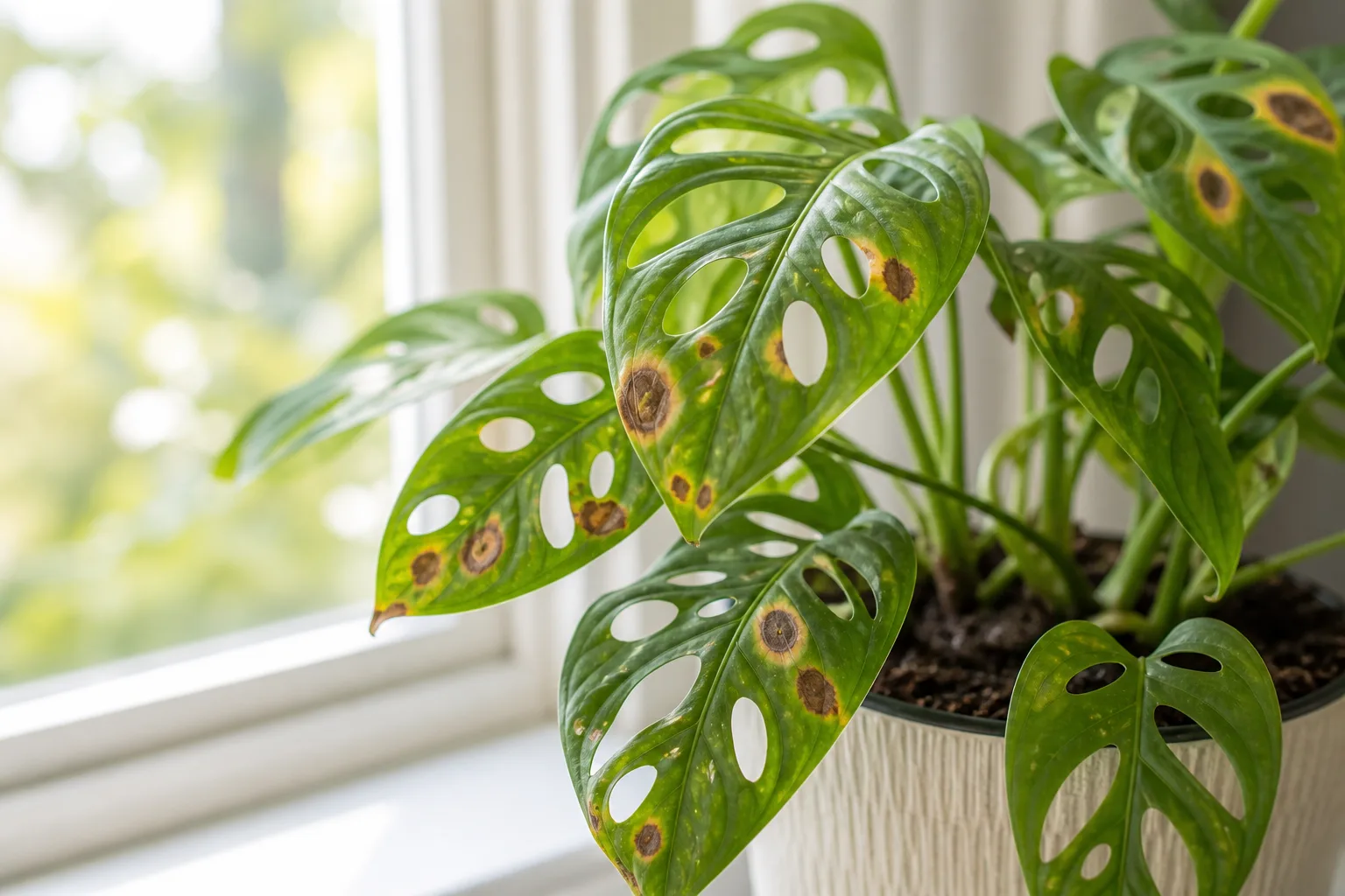 Leaf Spot Disease on Monstera Adansonii - visible symptom on the plant
