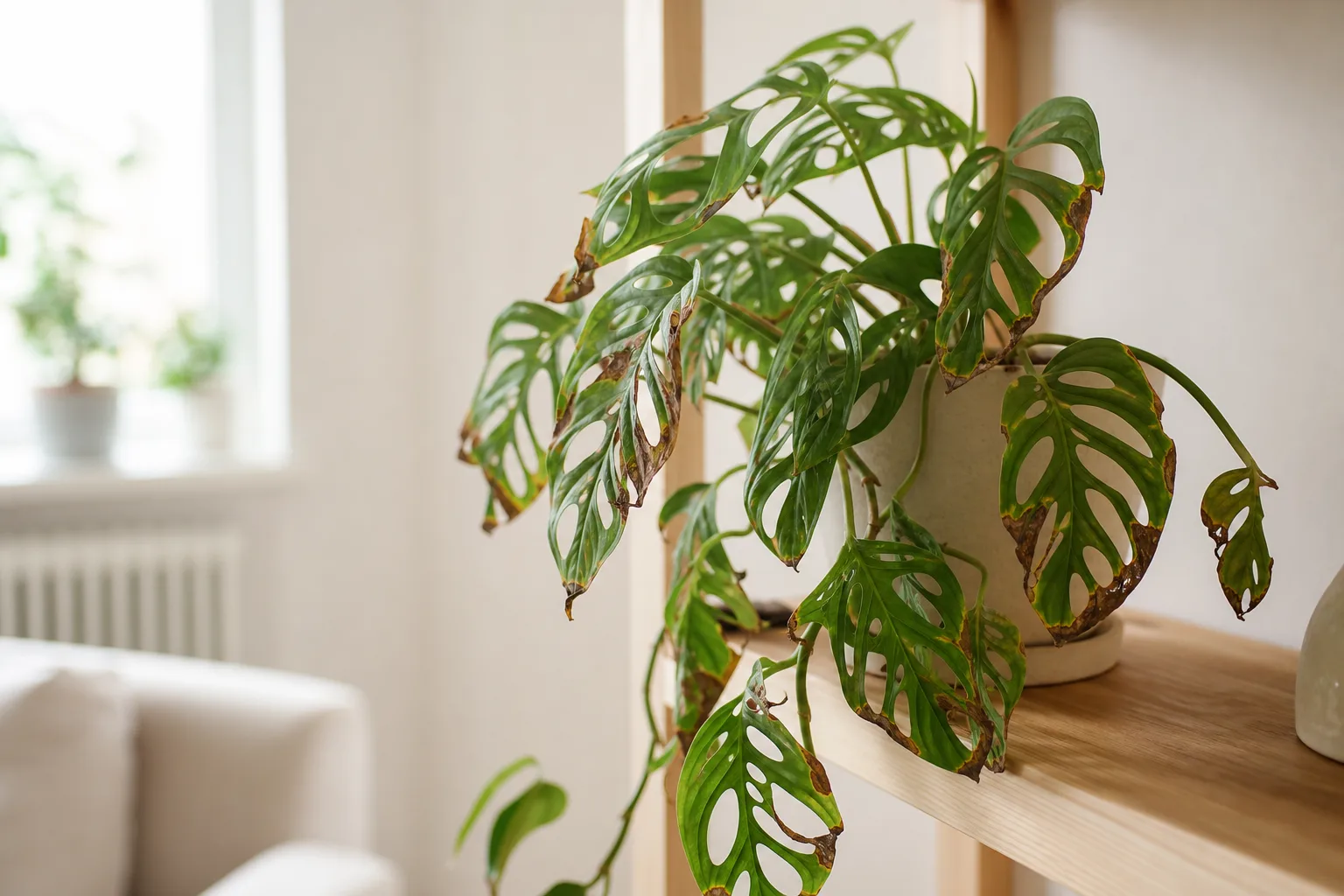 Low Humidity on Monstera Adansonii - visible symptom on the plant