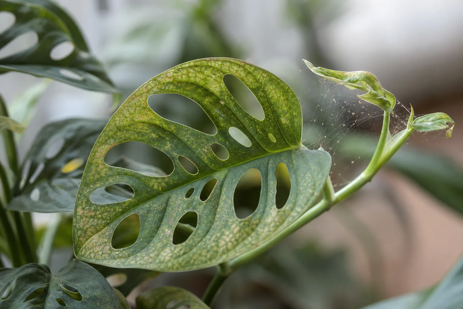 Spider Mites on Monstera Adansonii - visible symptom on the plant