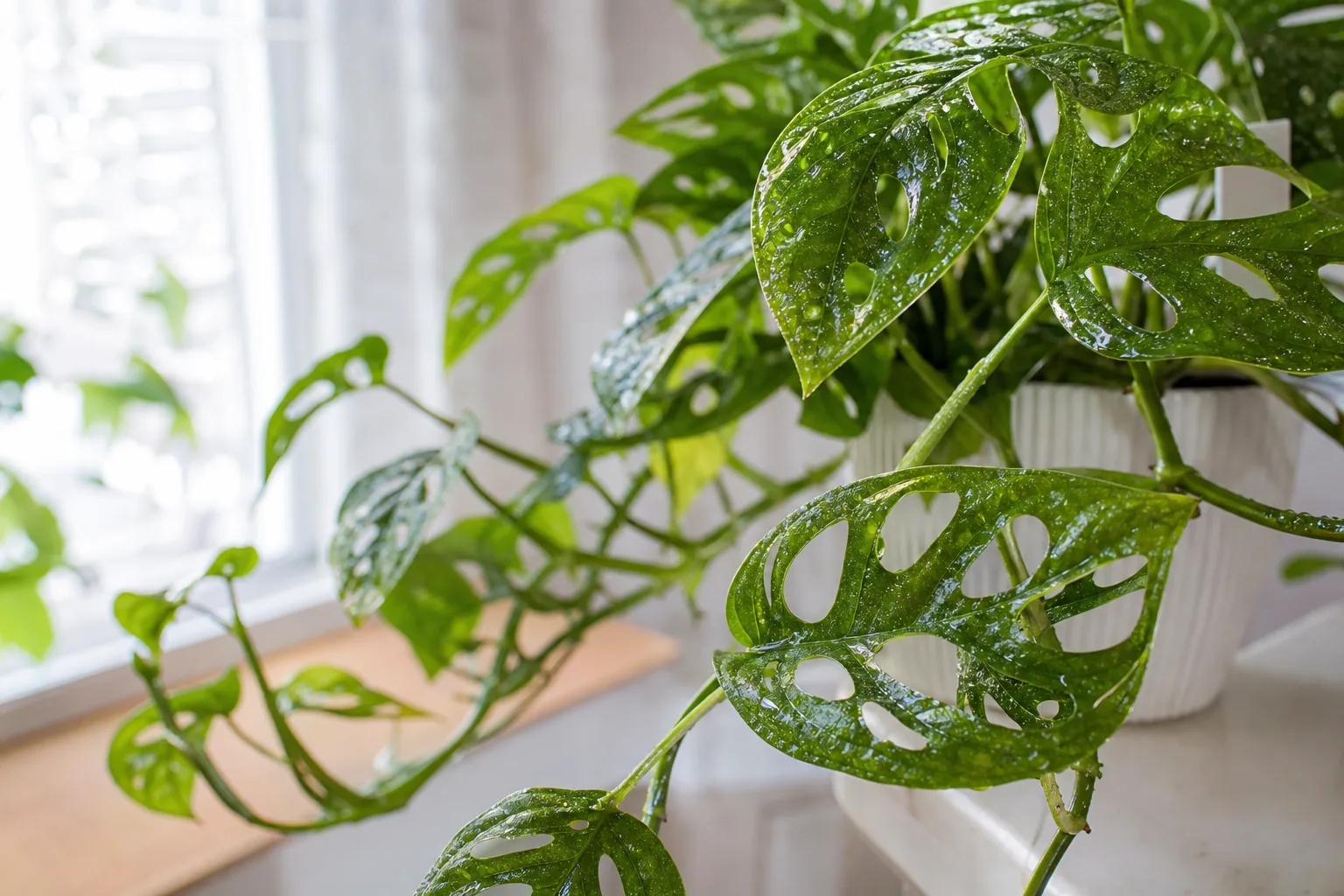 Sticky Leaves on Monstera Adansonii - visible symptom on the plant