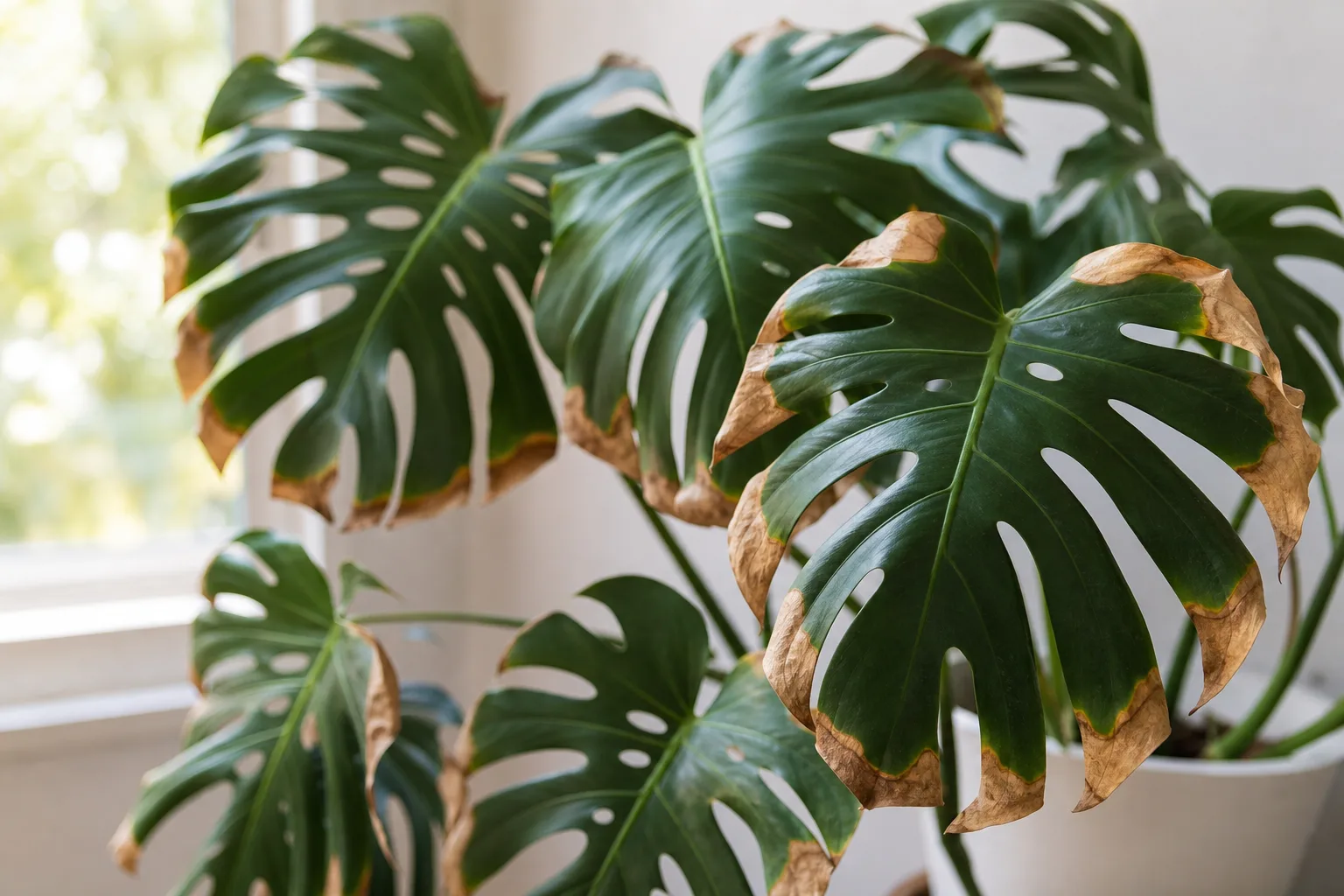 Crispy Leaves on Monstera Deliciosa - visible symptom on the plant