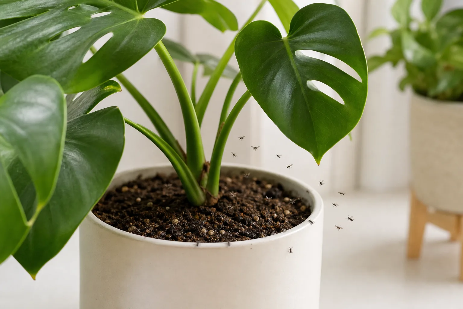 Fungus Gnats on Monstera Deliciosa - visible symptom on the plant