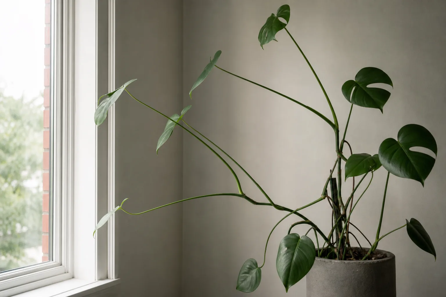 Leggy Growth on Monstera Deliciosa - visible symptom on the plant