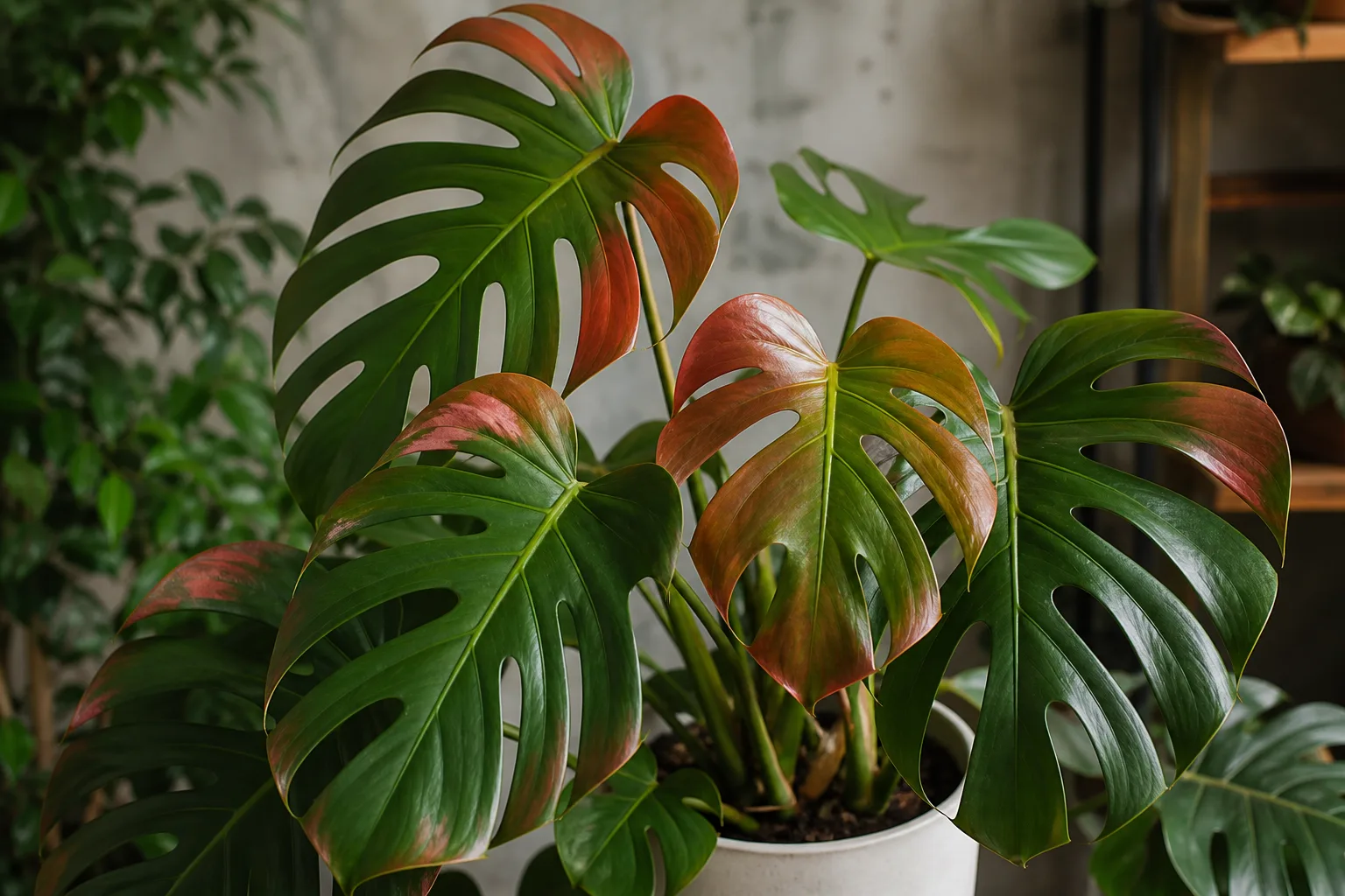 Red Leaves on Monstera Deliciosa - visible symptom on the plant