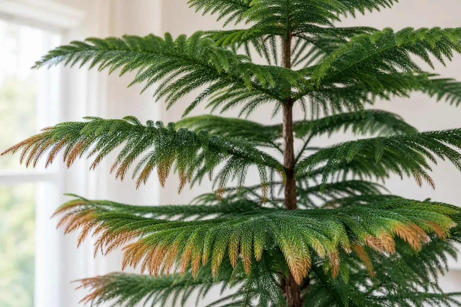 Brown Tips on Norfolk Island Pine - visible symptom on the plant