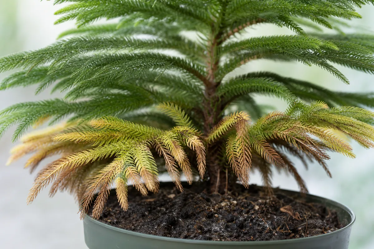 Close-up of Root Rot on Norfolk Island Pine - diagnostic detail