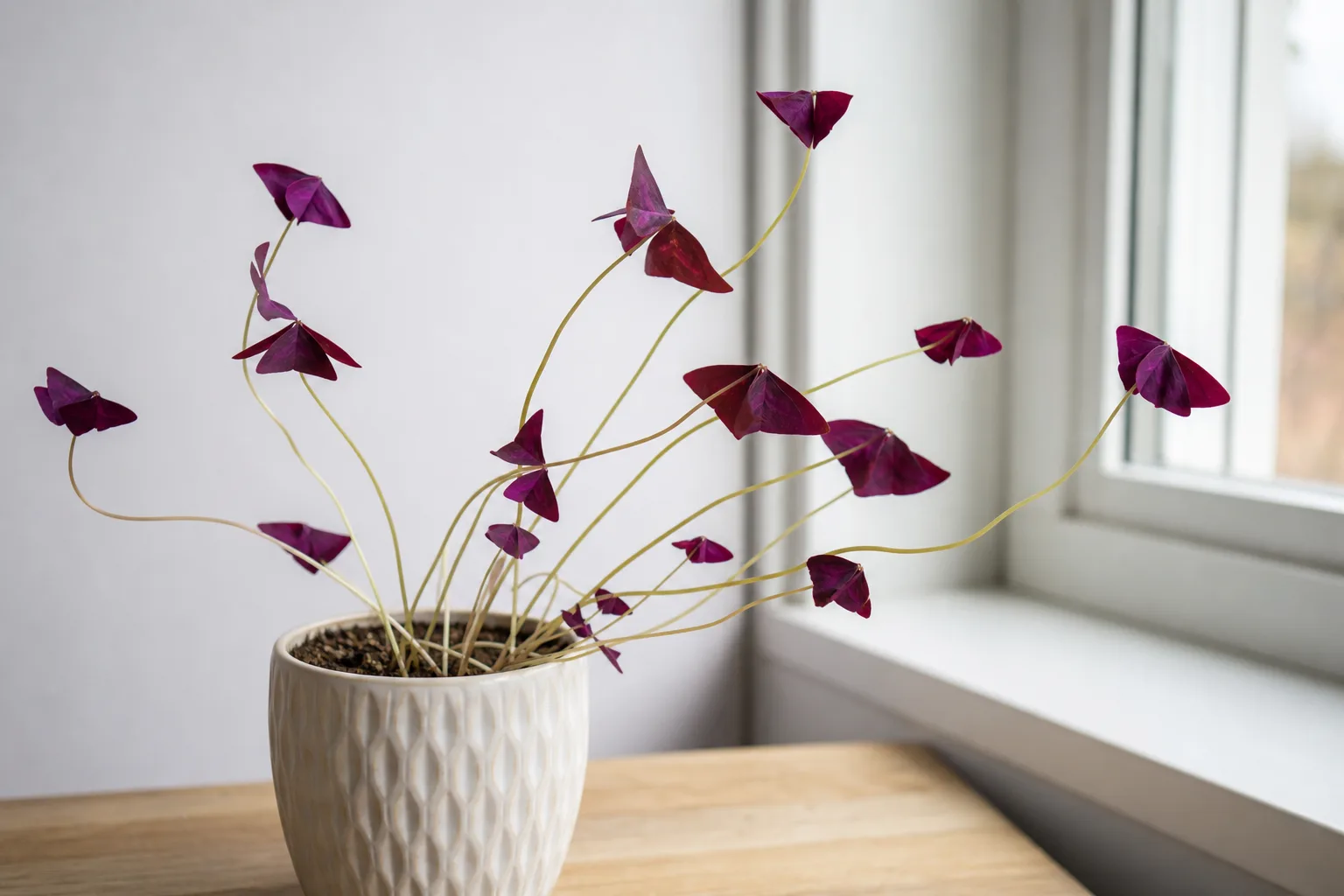 Leggy Growth on Oxalis Triangularis - visible symptom on the plant