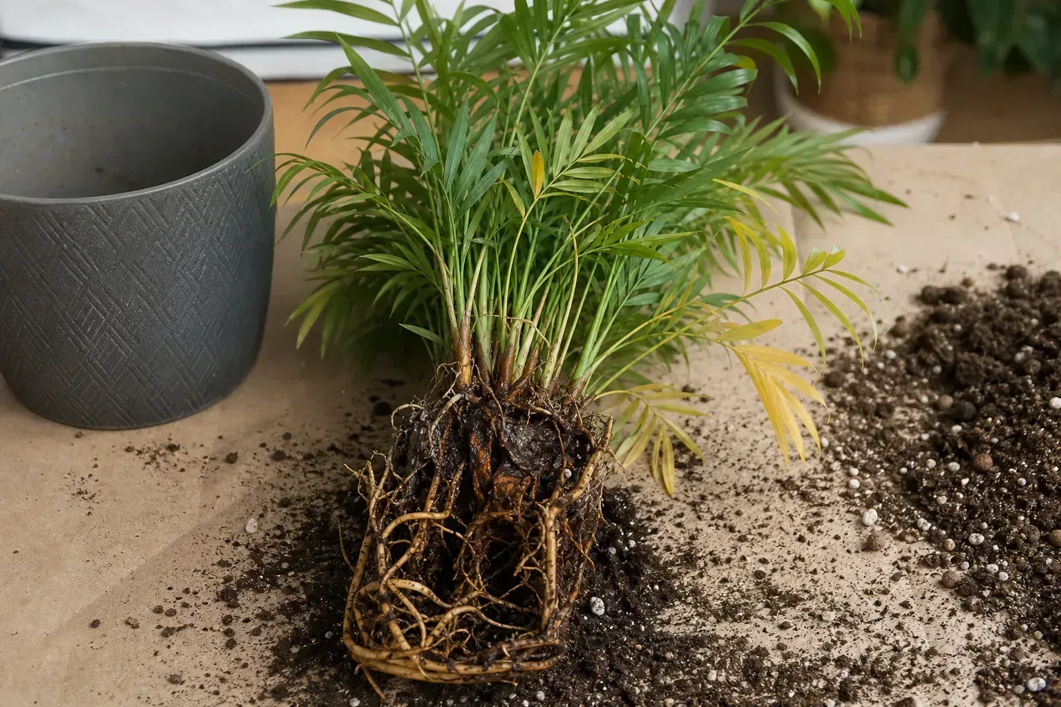 Root Rot on Parlor Palm - visible symptom on the plant