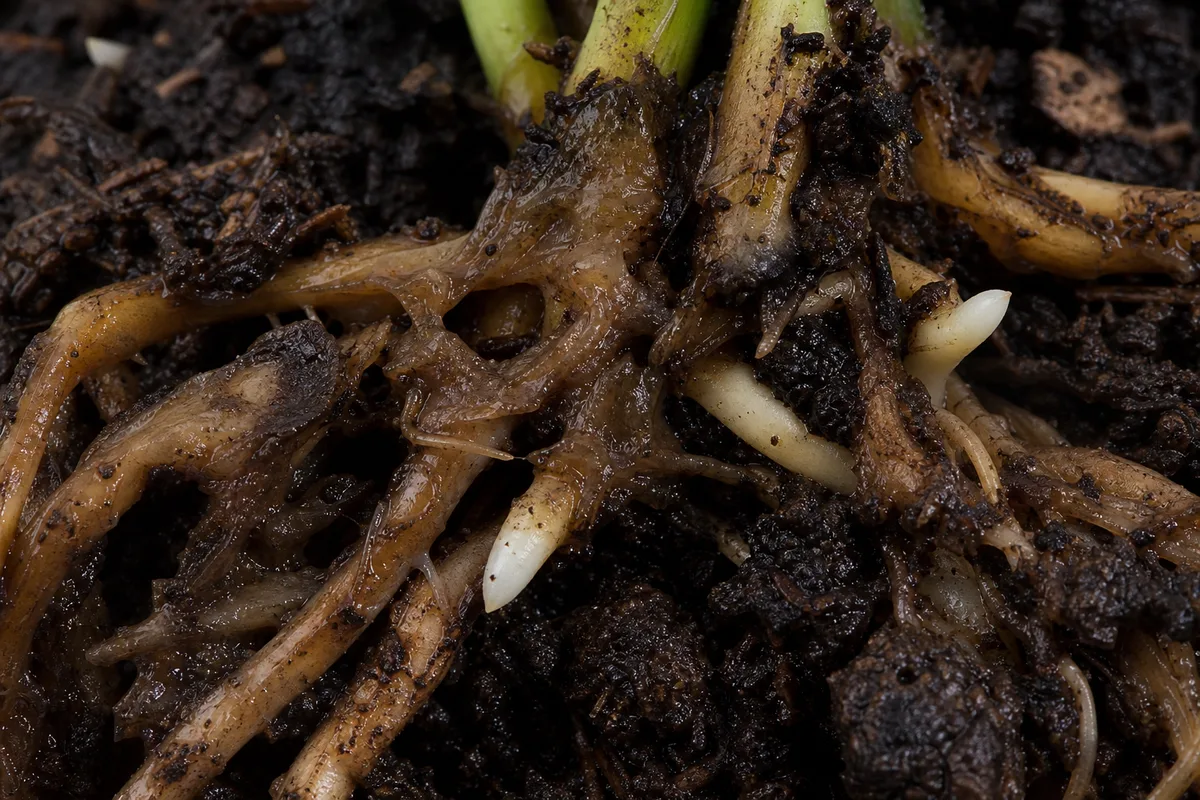 Close-up of Root Rot on Peace Lily - diagnostic detail