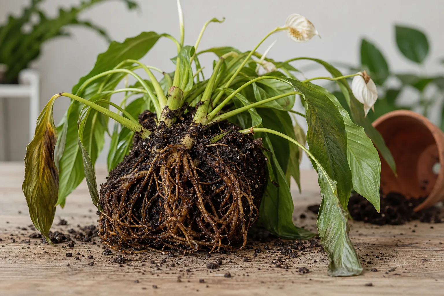 Root Rot on Peace Lily - visible symptom on the plant