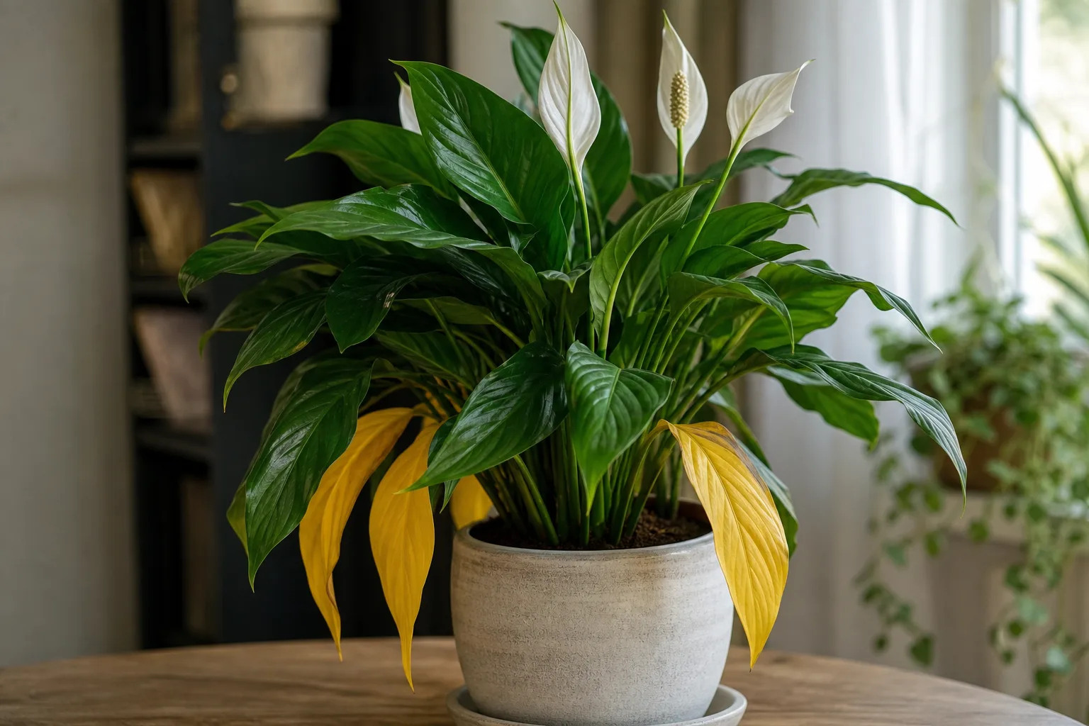 Yellow Leaves on Peace Lily - visible symptom on the plant