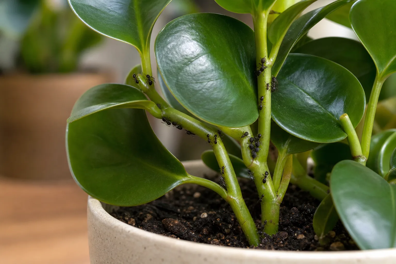 Ants on Plant on Peperomia - visible symptom on the plant