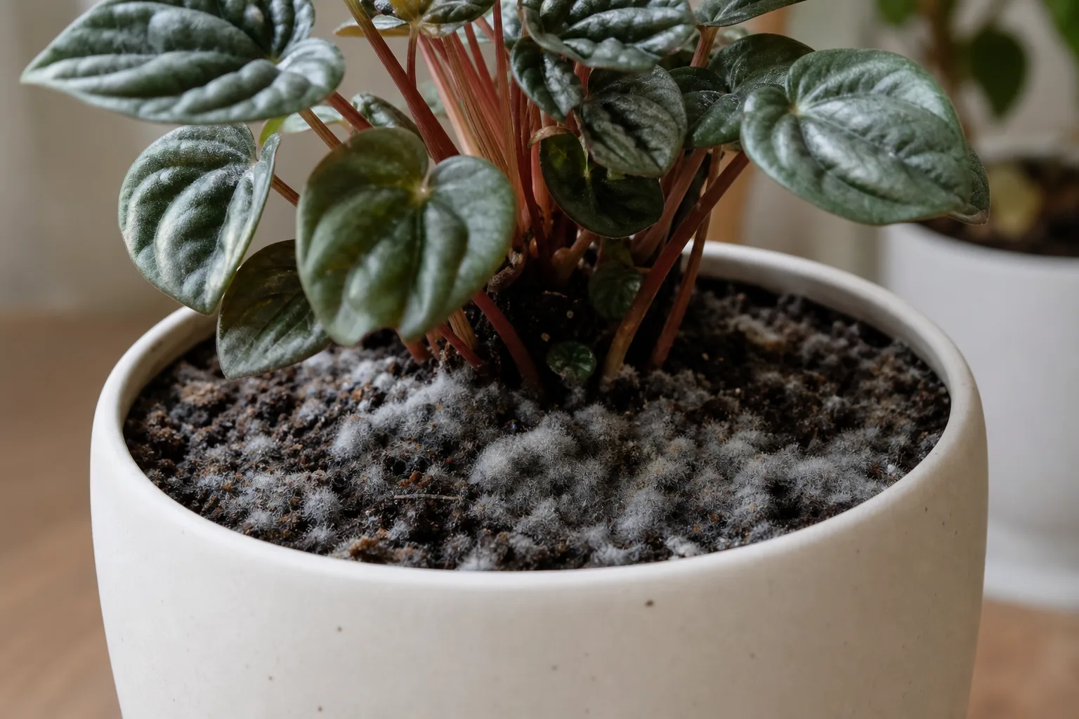Mold on Soil on Peperomia - visible symptom on the plant
