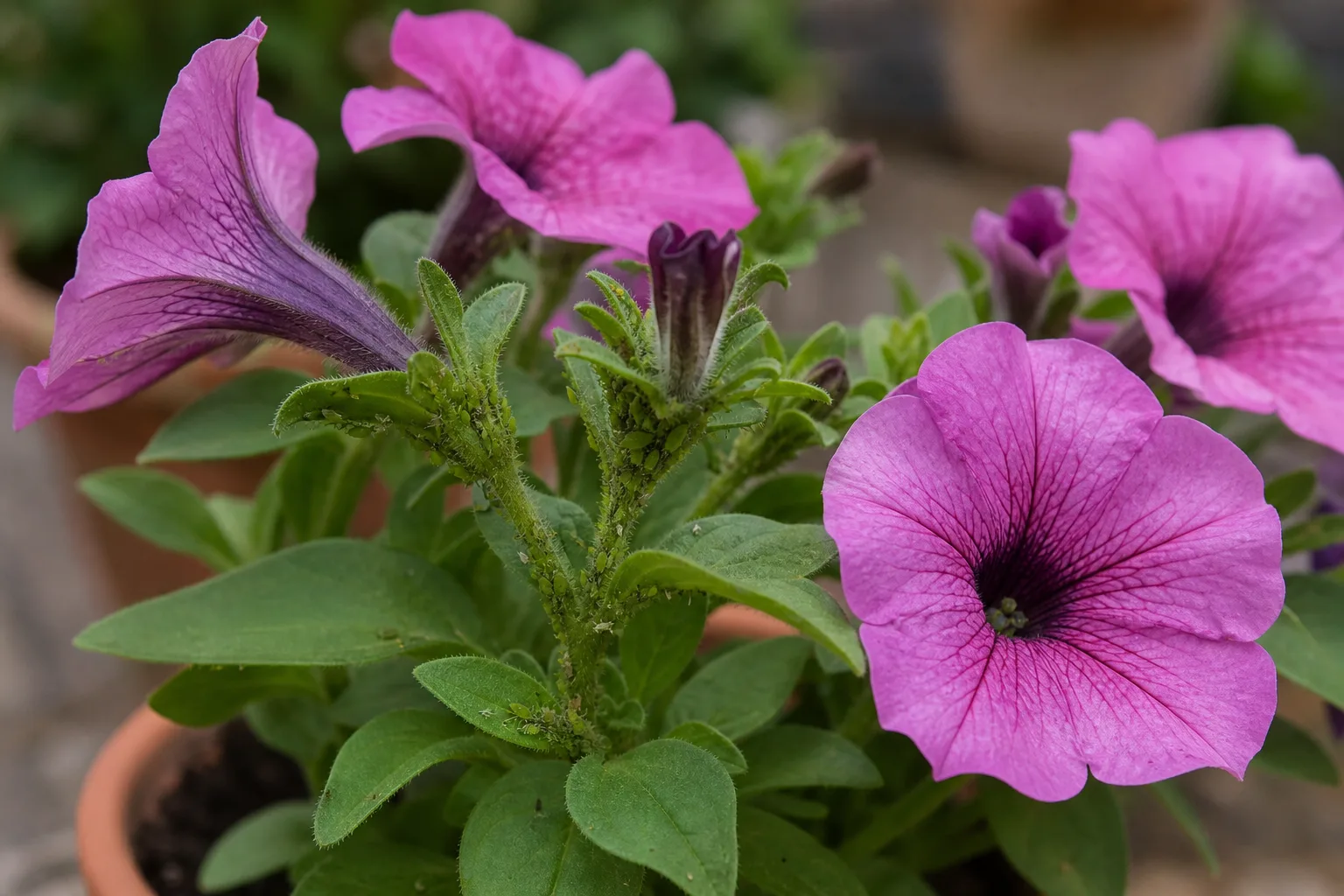 Aphids on Petunia - visible symptom on the plant