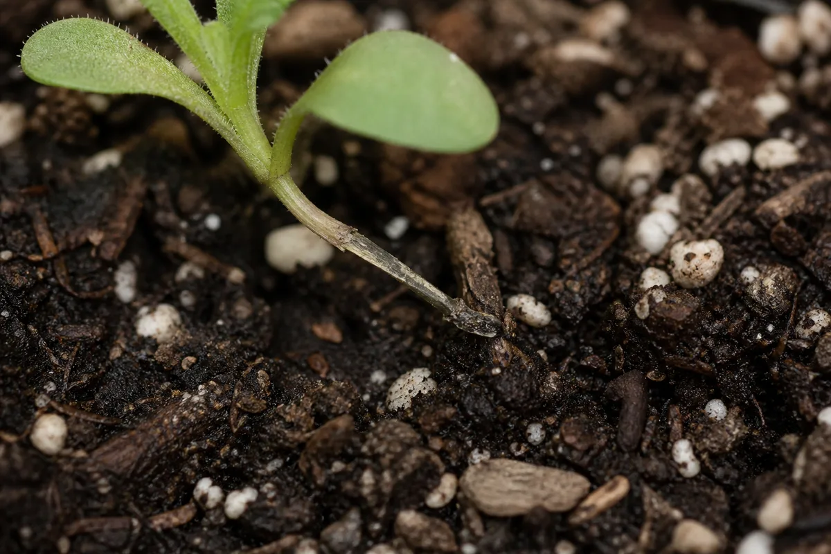 Close-up of Damping Off on Petunia - diagnostic detail