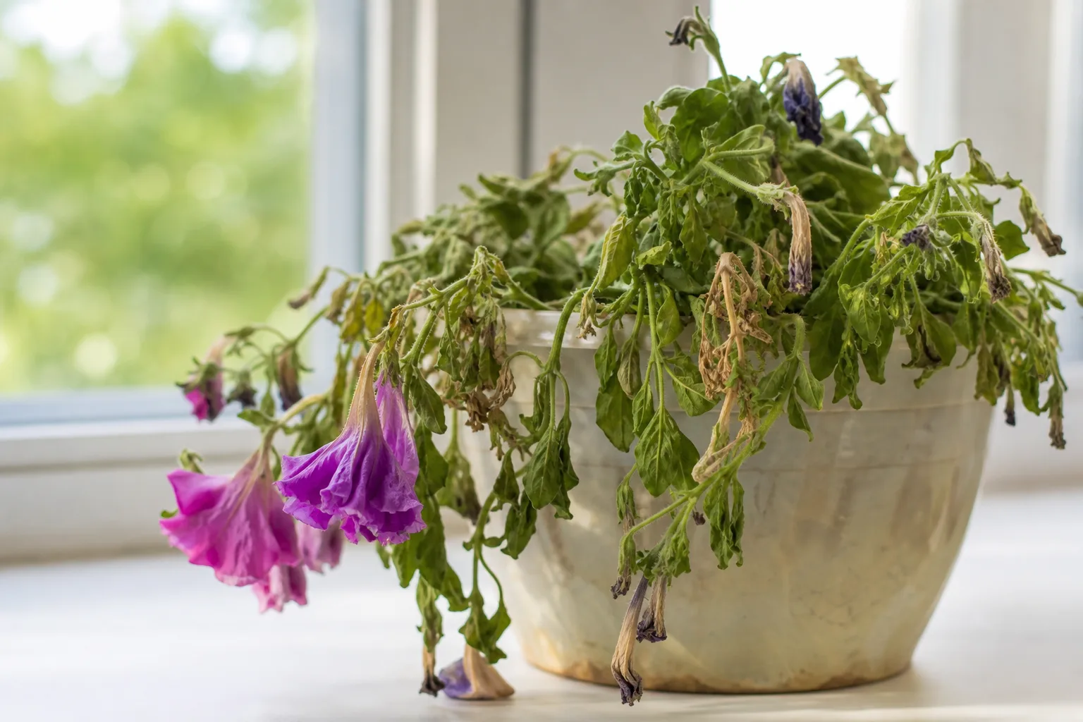 Drooping Leaves on Petunia - visible symptom on the plant