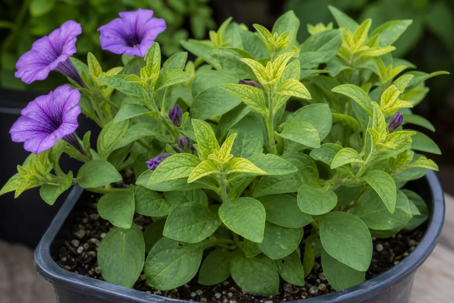 Iron Deficiency on Petunia - visible symptom on the plant