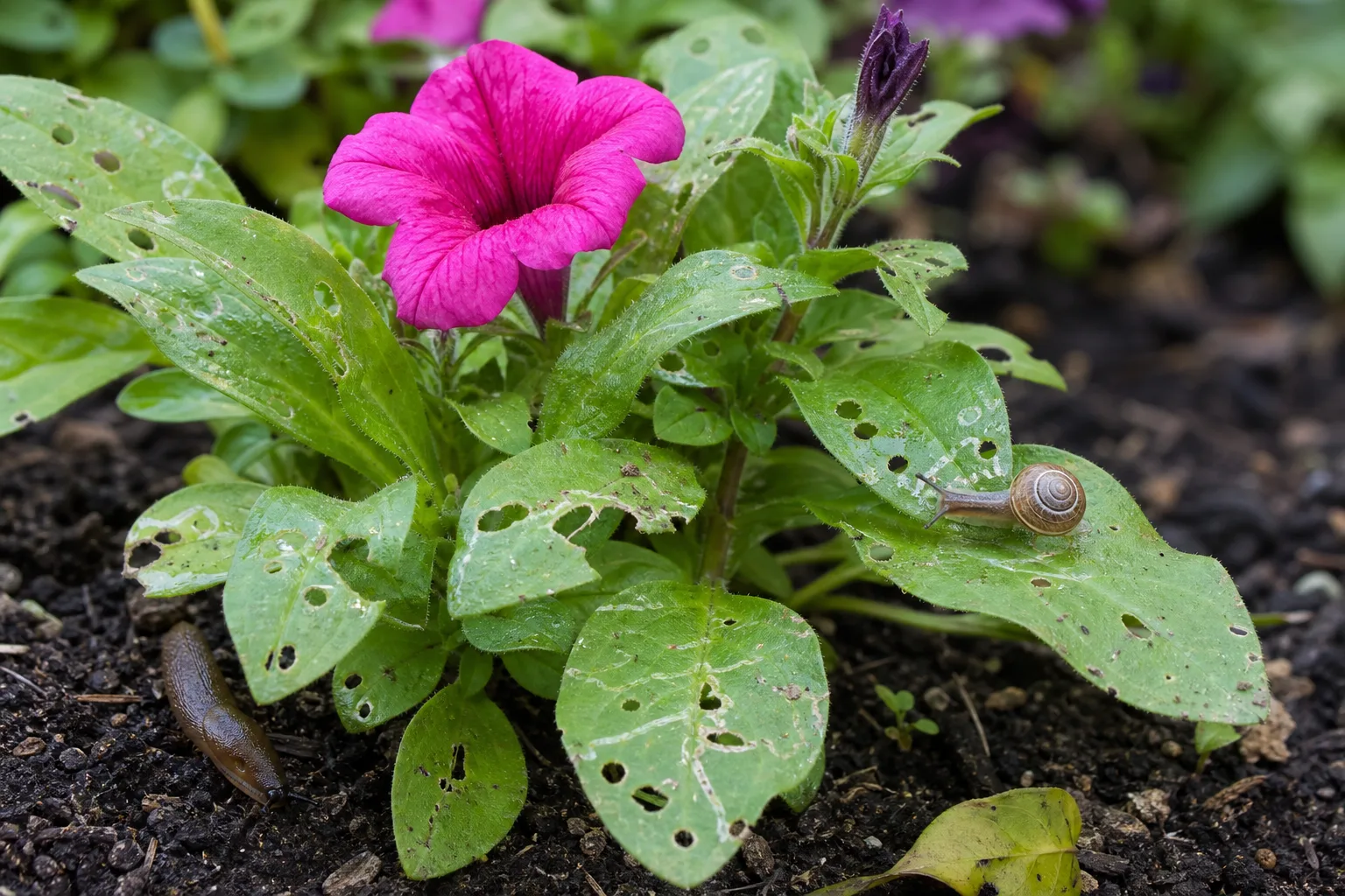 Slugs and Snails on Petunia - visible symptom on the plant