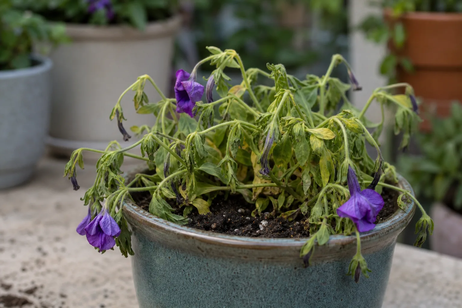 Transplant Shock on Petunia - visible symptom on the plant