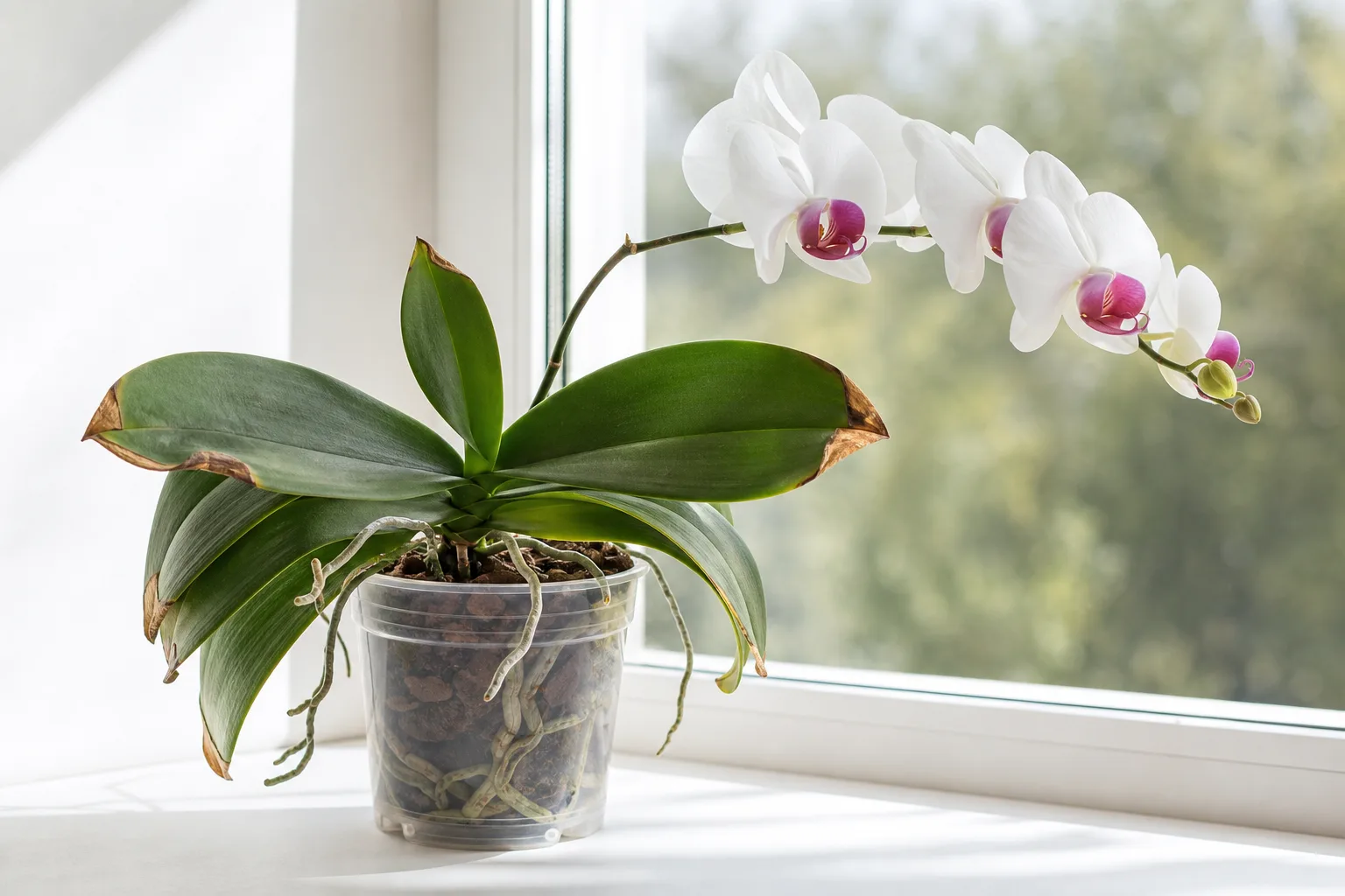 Brown Tips on Phalaenopsis Orchid - visible symptom on the plant