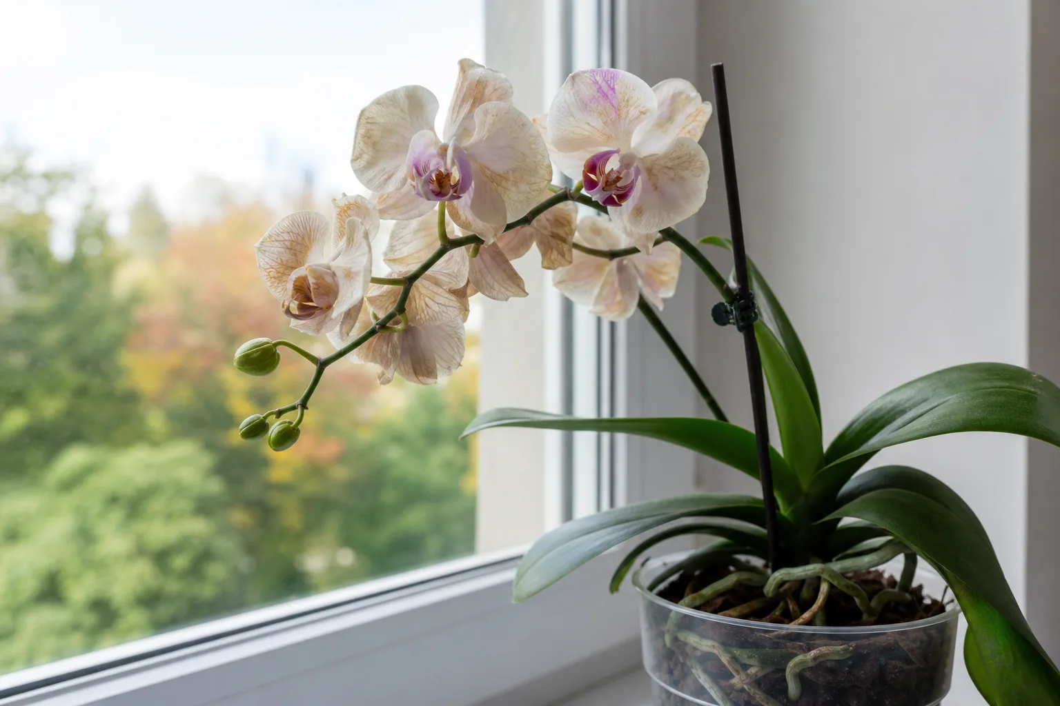 Faded Flowers on Phalaenopsis Orchid - visible symptom on the plant