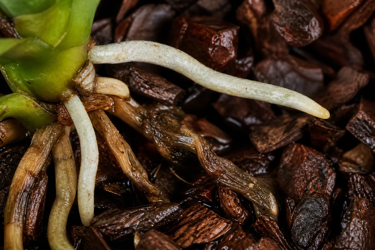 Close-up of Root Rot on Phalaenopsis Orchid - diagnostic detail
