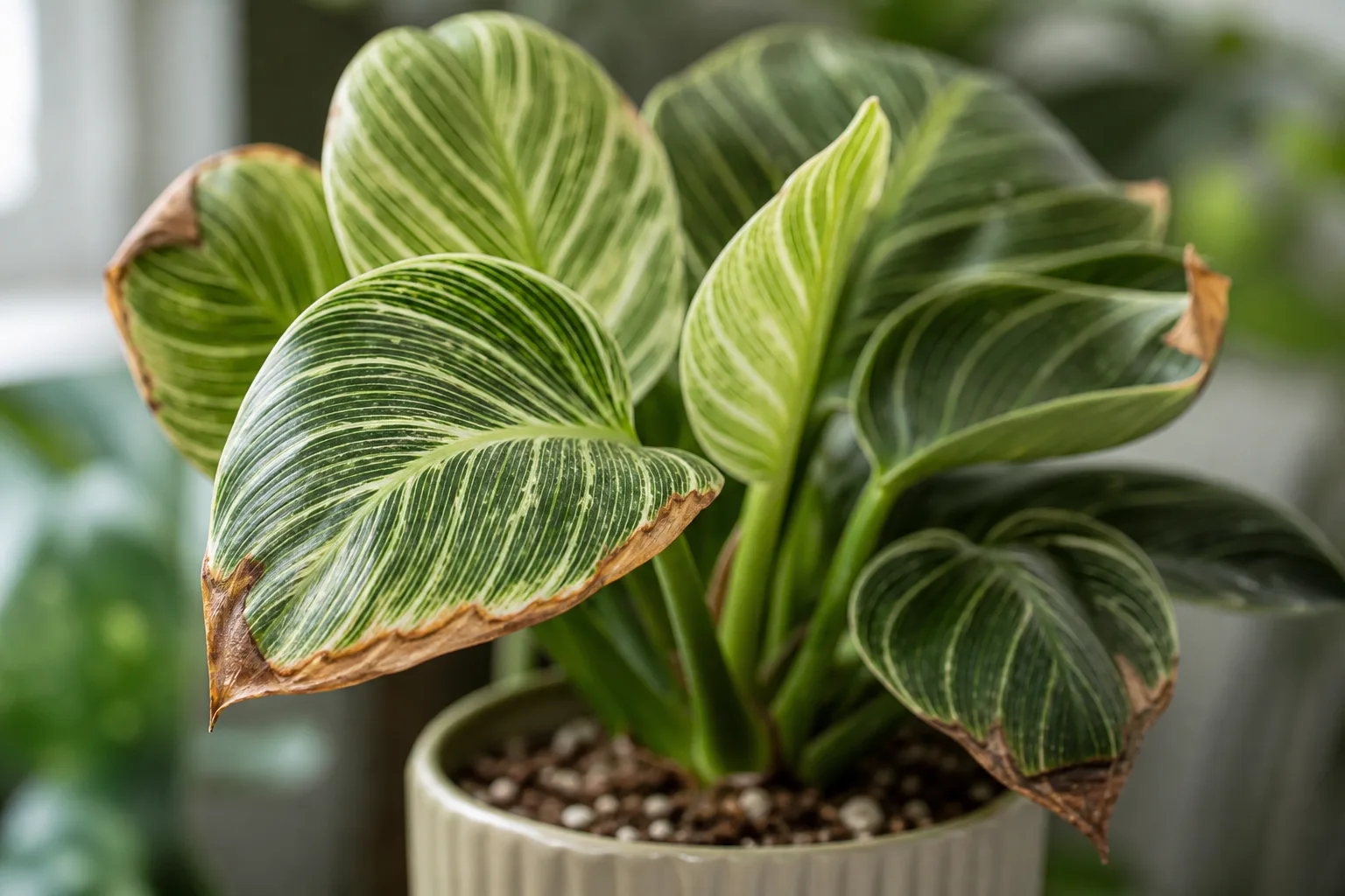 Fertilizer Burn on Philodendron Birkin - visible symptom on the plant