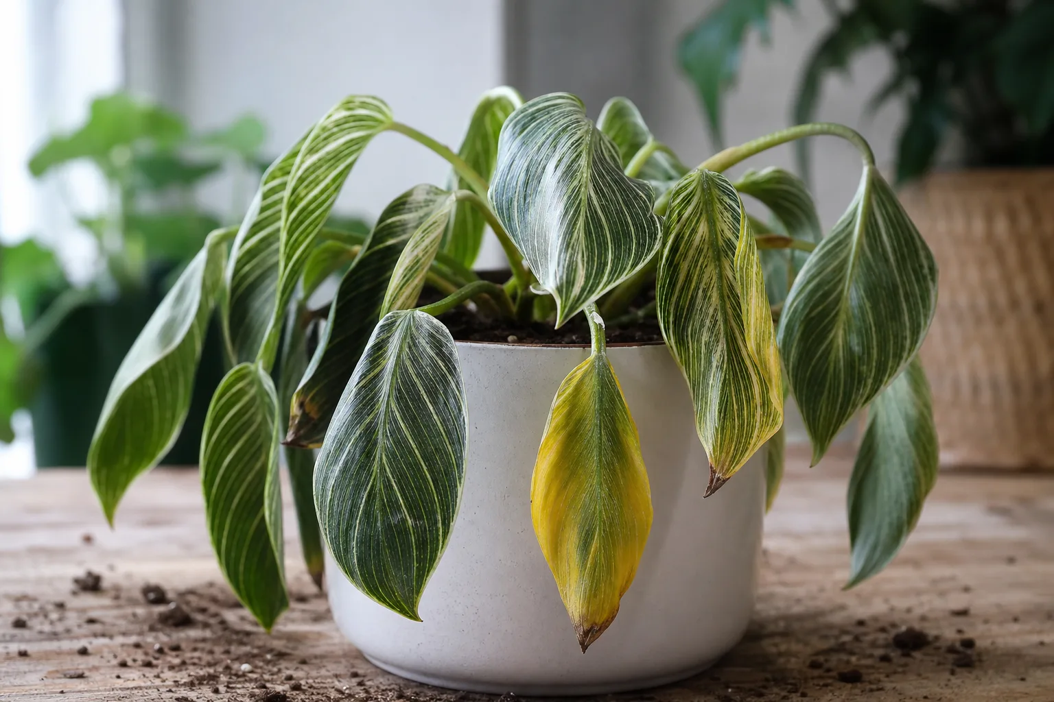 Repotting Stress on Philodendron Birkin - visible symptom on the plant